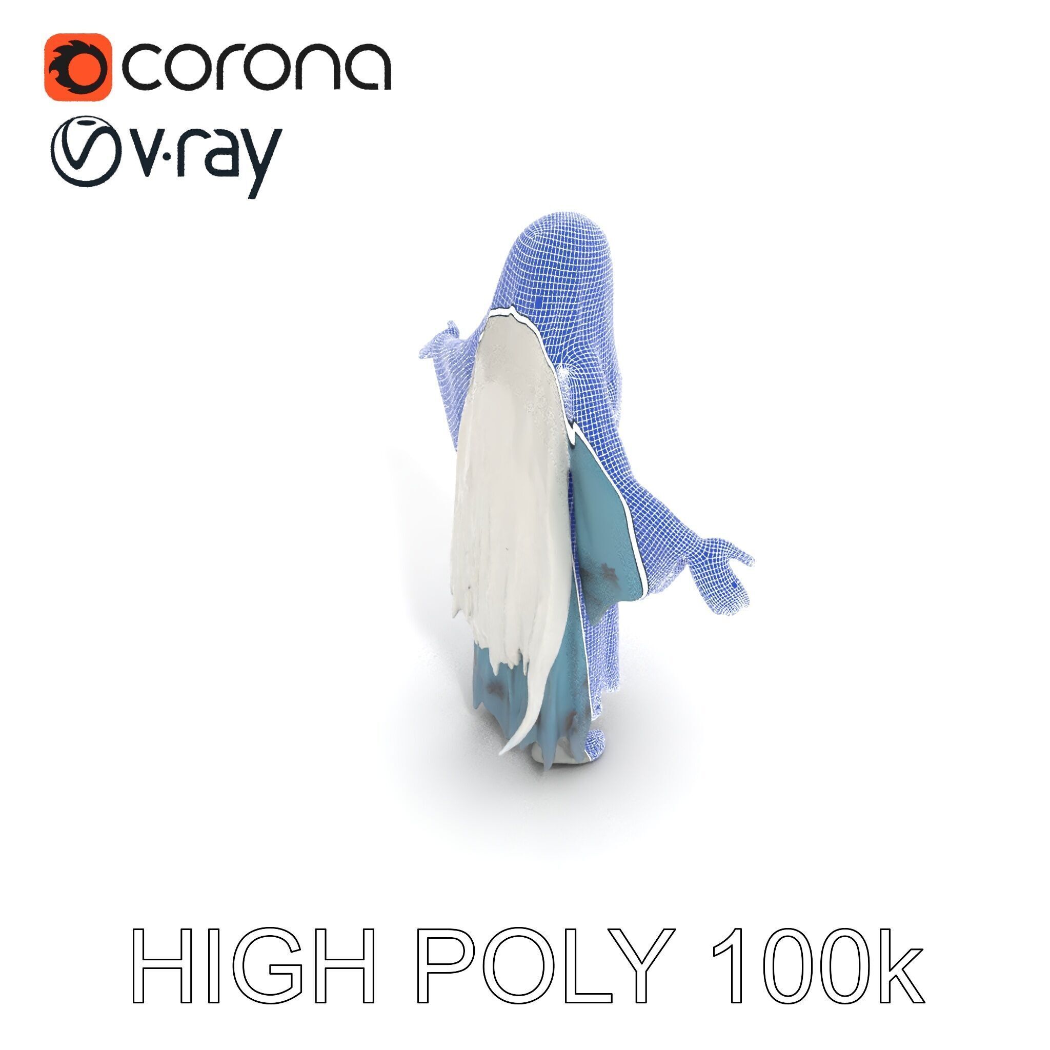 Ethereal Ghostly Woman Character Model with Flowing Gown Low-poly 3D model_22