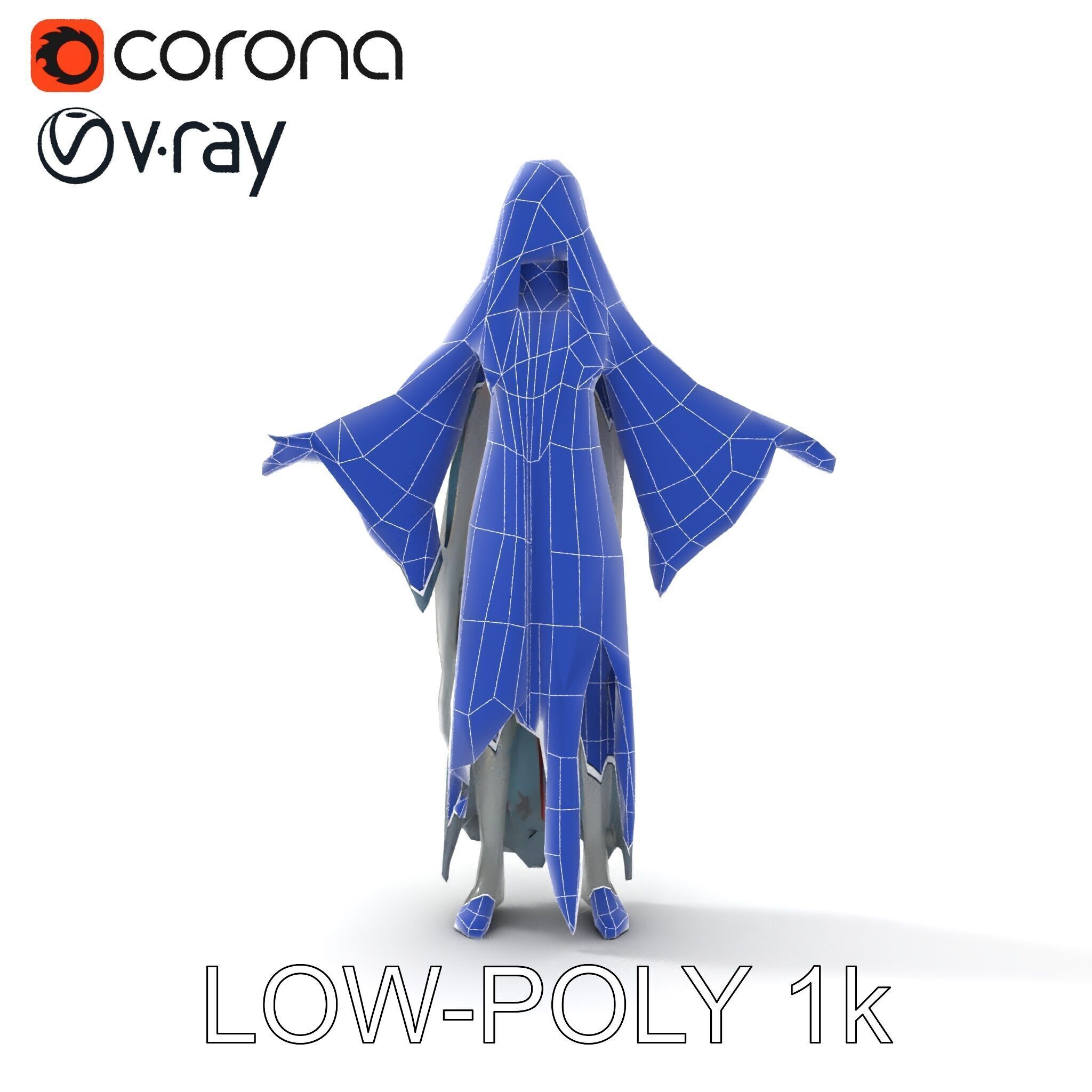 Ethereal Ghostly Woman Character Model with Flowing Gown Low-poly 3D model_9
