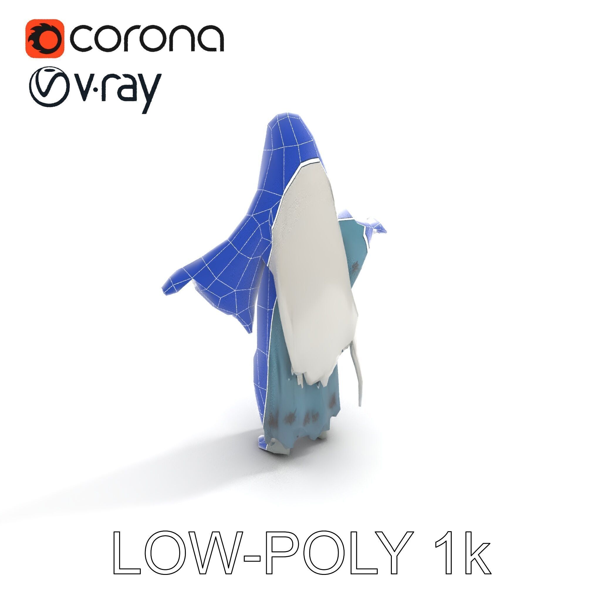 Ethereal Ghostly Woman Character Model with Flowing Gown Low-poly 3D model_29