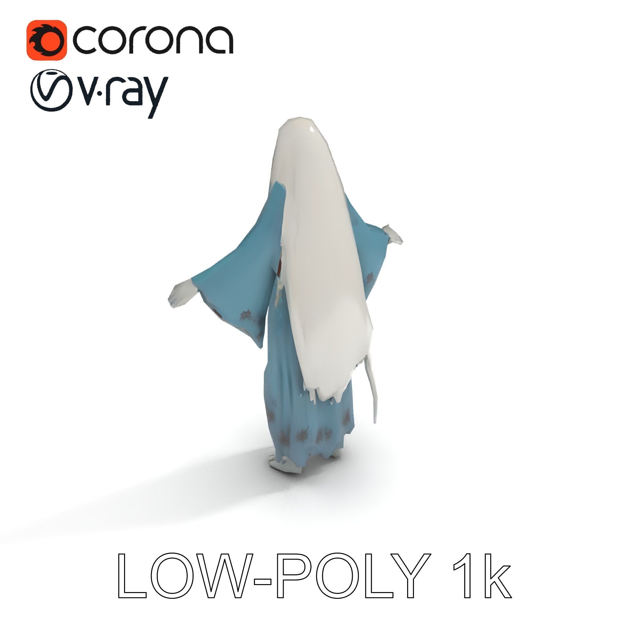 Ethereal Ghostly Woman Character Model with Flowing Gown Low-poly 3D model_24