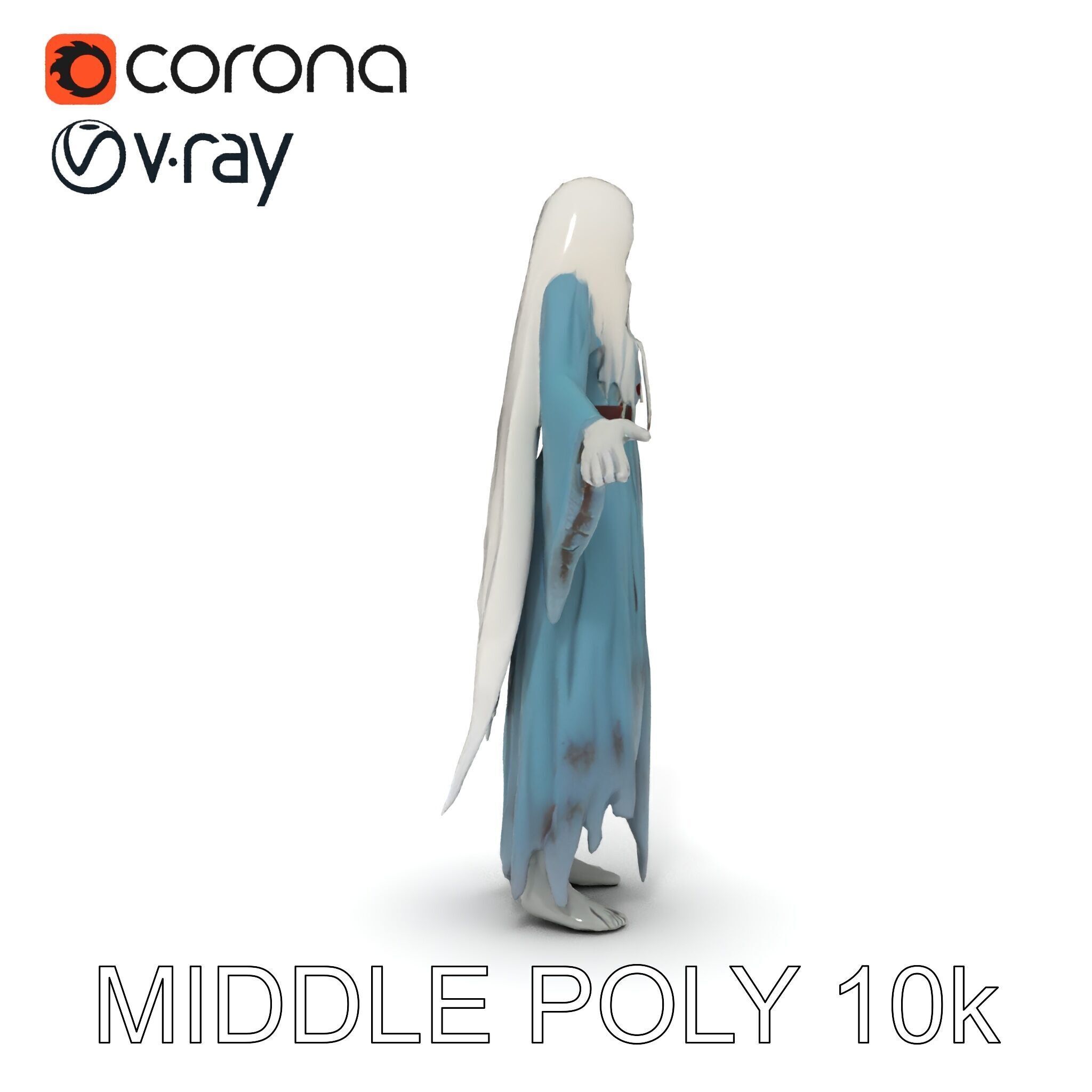 Ethereal Ghostly Woman Character Model with Flowing Gown Low-poly 3D model_36
