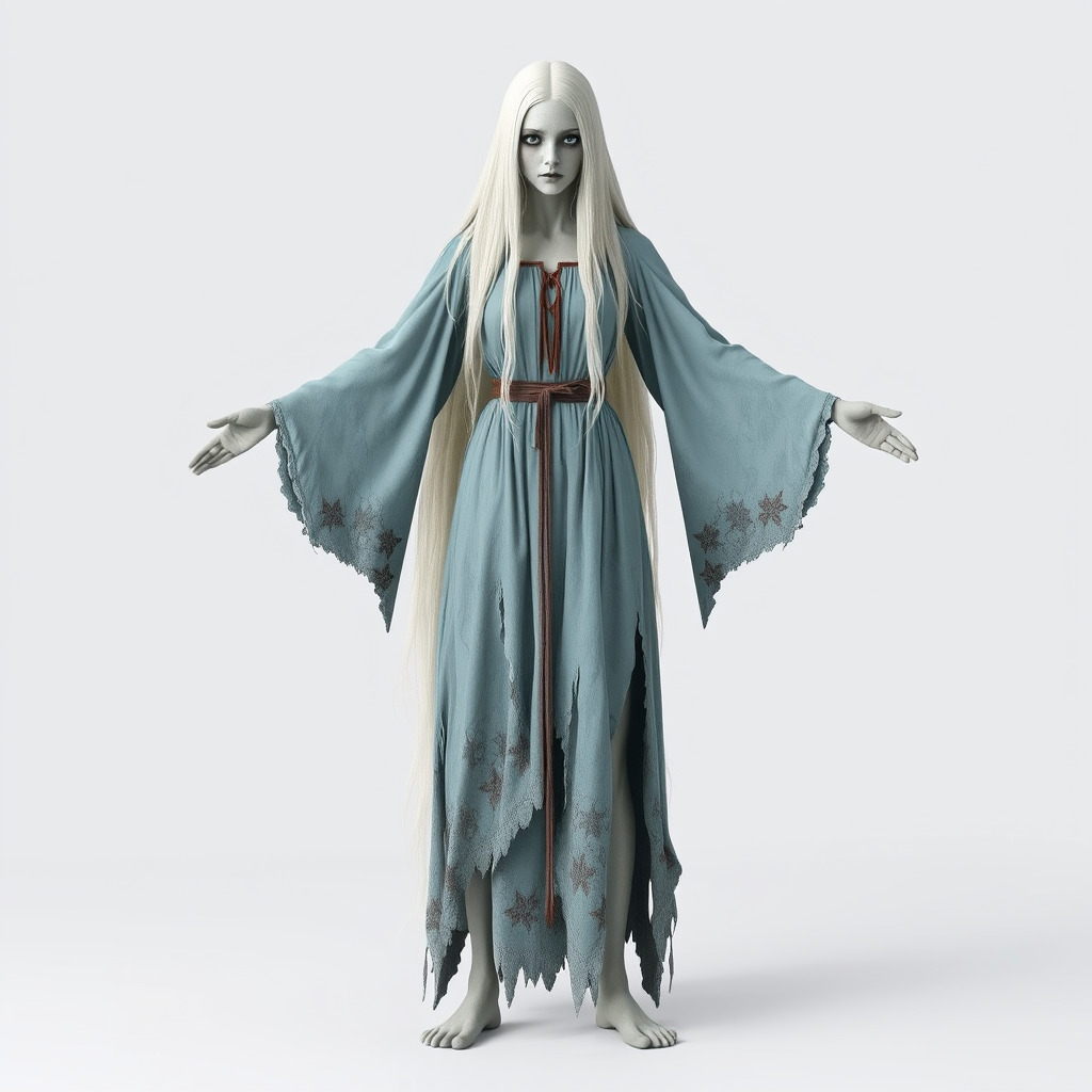 Ethereal Ghostly Woman Character Model with Flowing Gown Low-poly 3D model_4