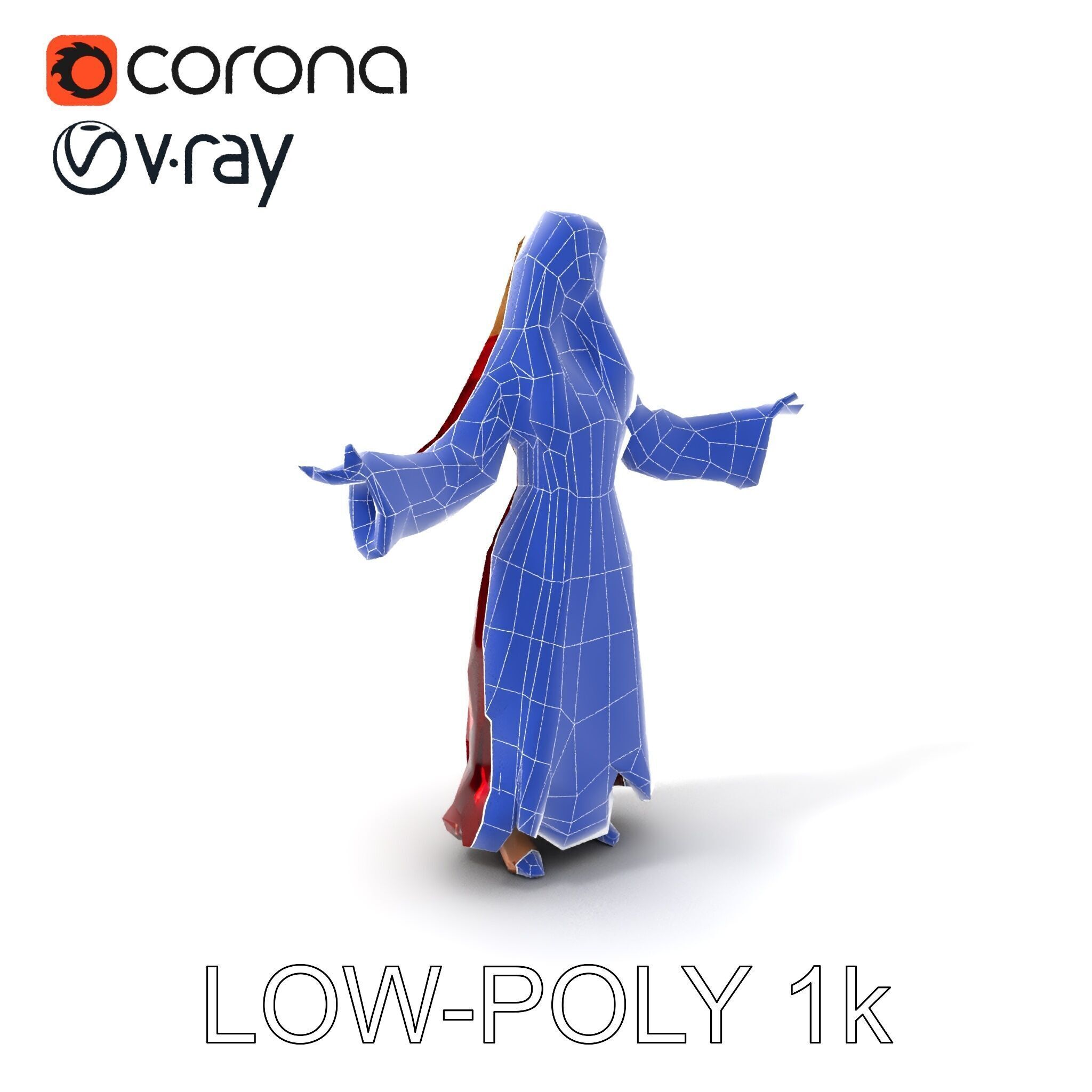 Elegant Medieval Noblewoman D Character Model with Flowing Dress Low-poly 3D model_30