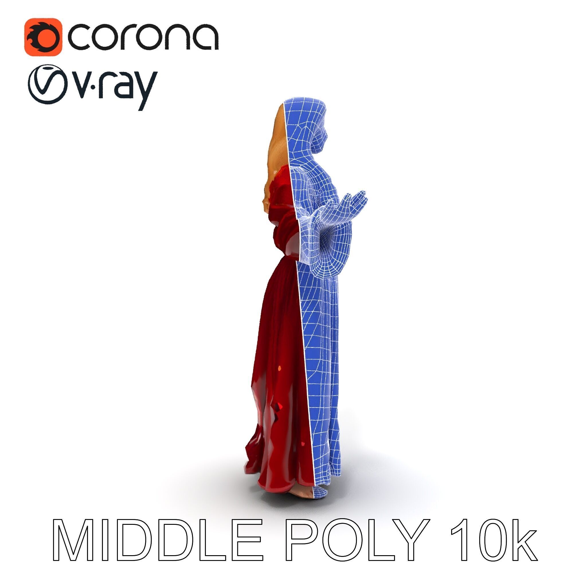 Elegant Medieval Noblewoman D Character Model with Flowing Dress Low-poly 3D model_29
