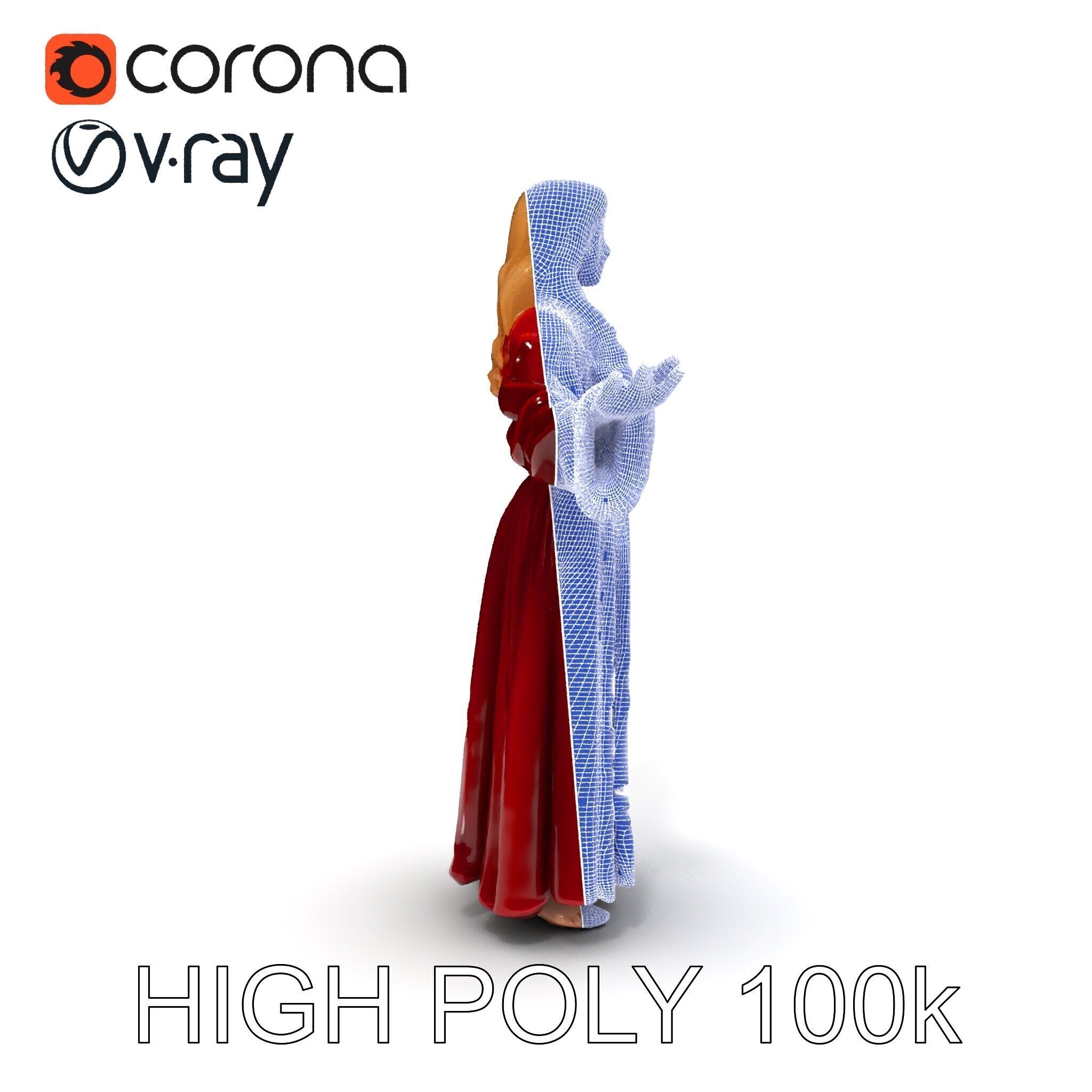 Elegant Medieval Noblewoman D Character Model with Flowing Dress Low-poly 3D model_22