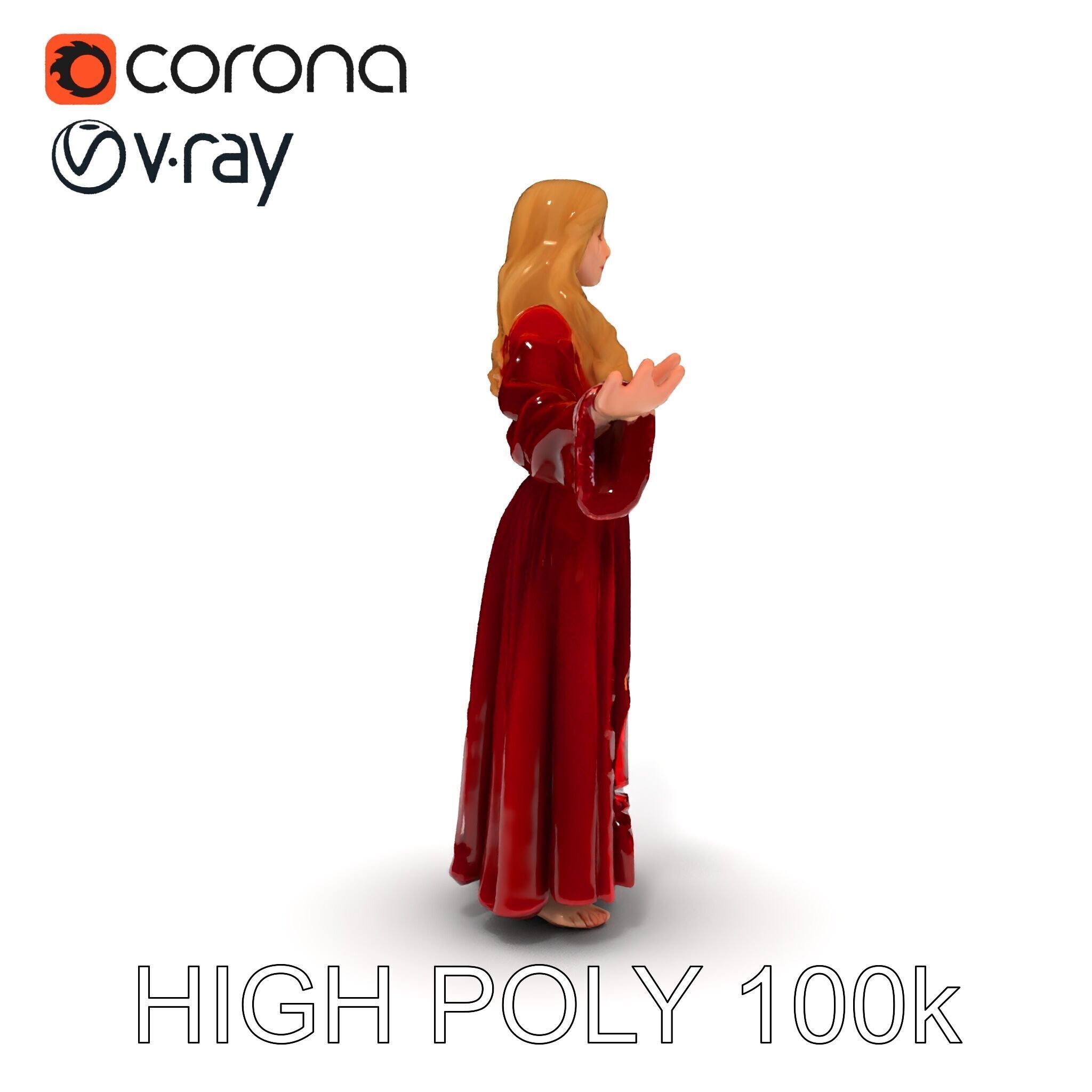Elegant Medieval Noblewoman D Character Model with Flowing Dress Low-poly 3D model_25
