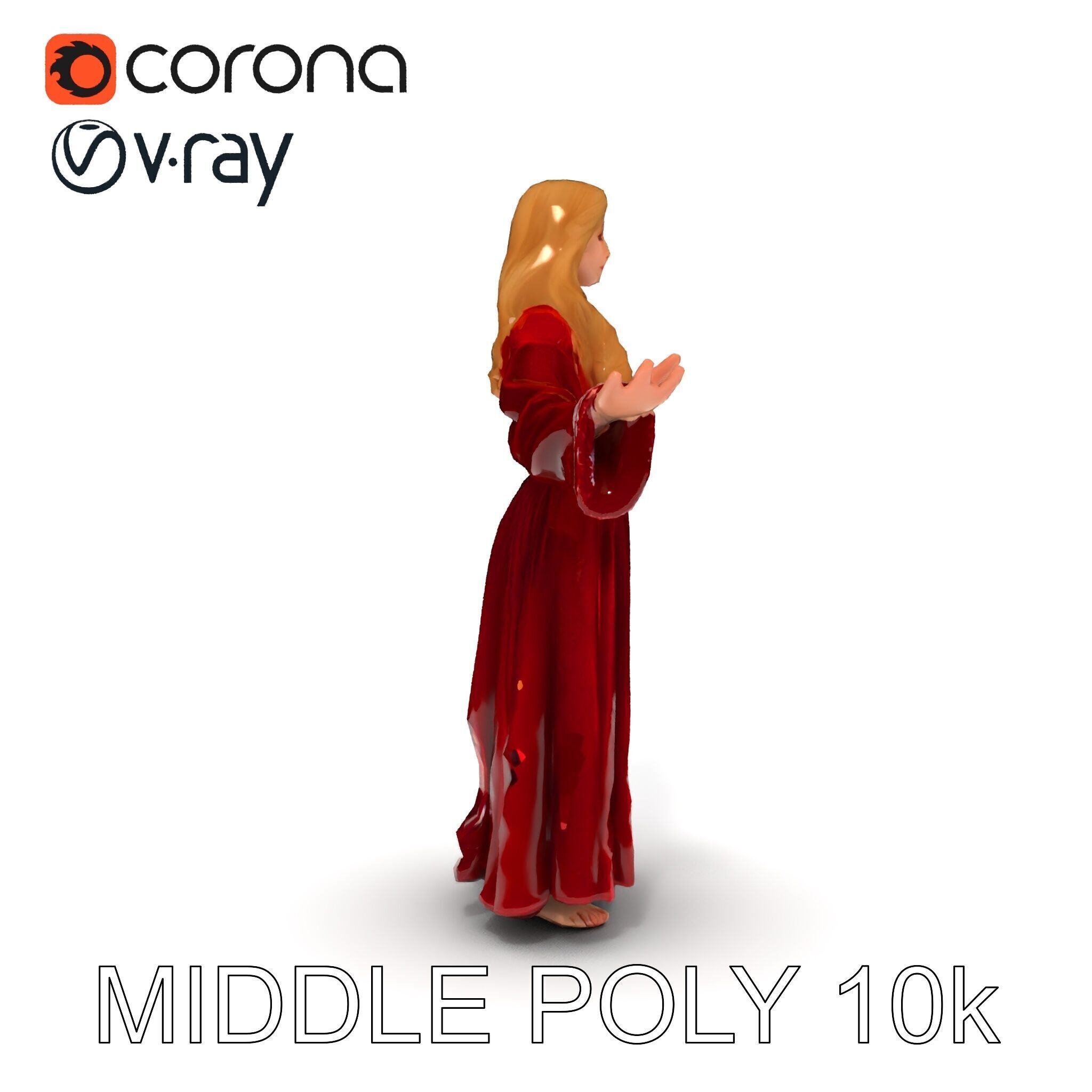 Elegant Medieval Noblewoman D Character Model with Flowing Dress Low-poly 3D model_9