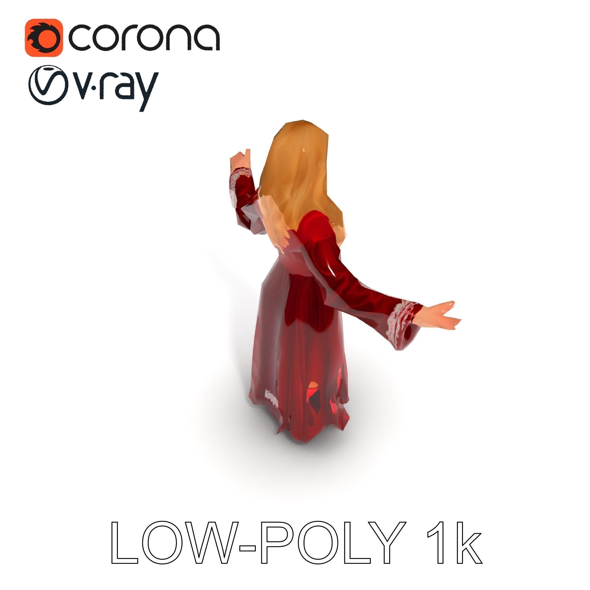 Elegant Medieval Noblewoman D Character Model with Flowing Dress Low-poly 3D model_21