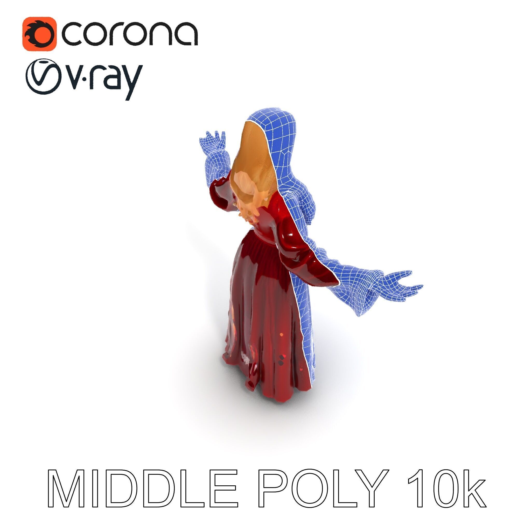 Elegant Medieval Noblewoman D Character Model with Flowing Dress Low-poly 3D model_34