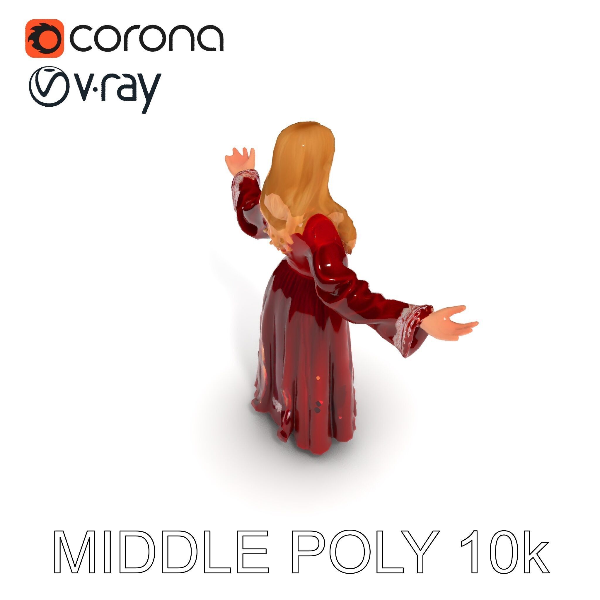 Elegant Medieval Noblewoman D Character Model with Flowing Dress Low-poly 3D model_20