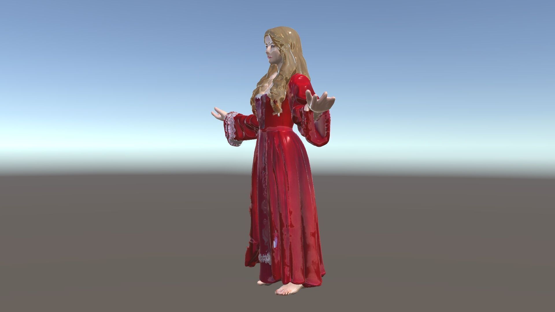 Elegant Medieval Noblewoman D Character Model with Flowing Dress Low-poly 3D model_5