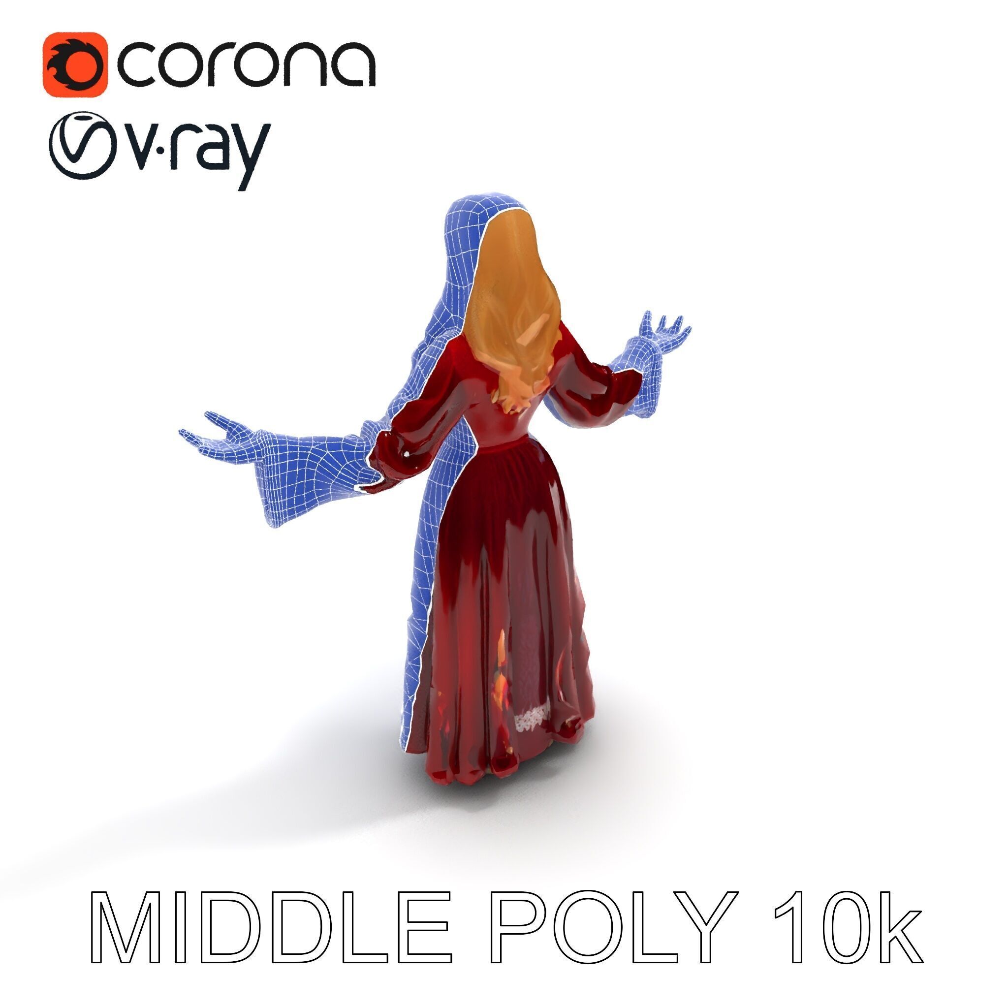 Elegant Medieval Noblewoman D Character Model with Flowing Dress Low-poly 3D model_14