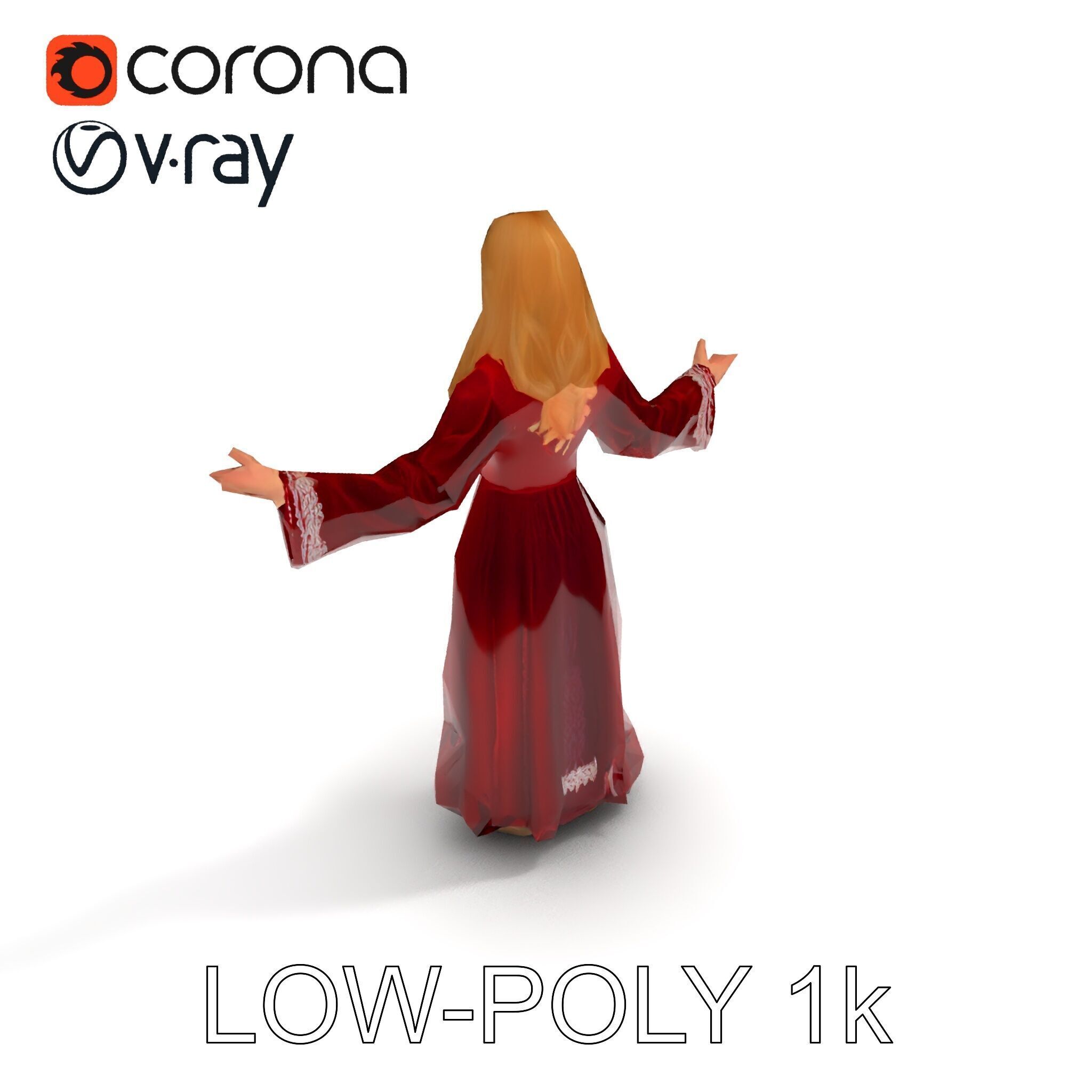 Elegant Medieval Noblewoman D Character Model with Flowing Dress Low-poly 3D model_27