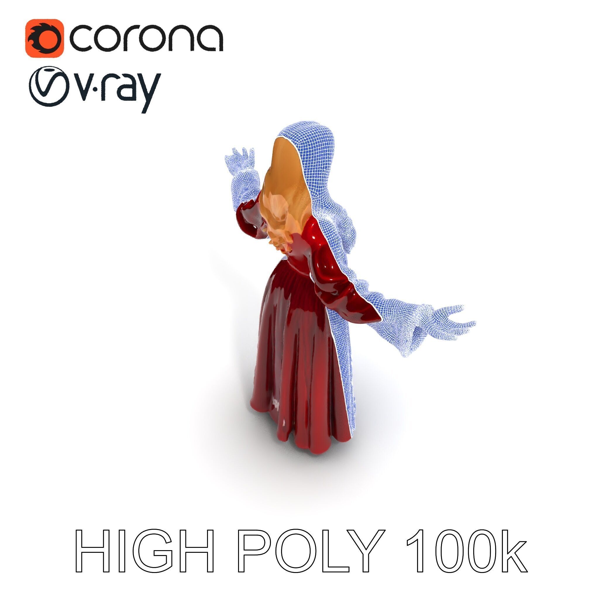 Elegant Medieval Noblewoman D Character Model with Flowing Dress Low-poly 3D model_13