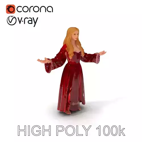 Elegant Medieval Noblewoman D Character Model with Flowing Dress Low-poly 3D model Elegant Medieval Noblewoman D Character Model with Flowing Dress Low-poly 3D model