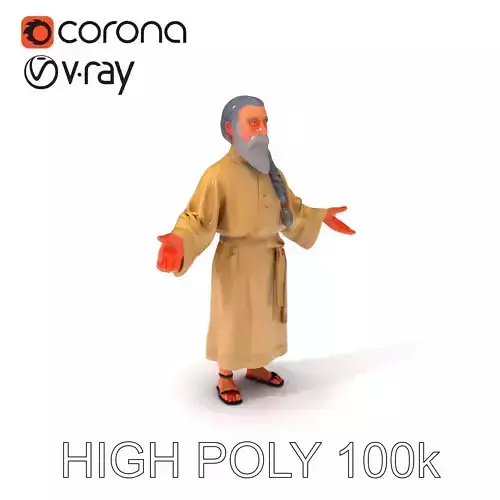 Elder Sage D Model with Braided Beard in Traditional Robes Low-poly 3D model