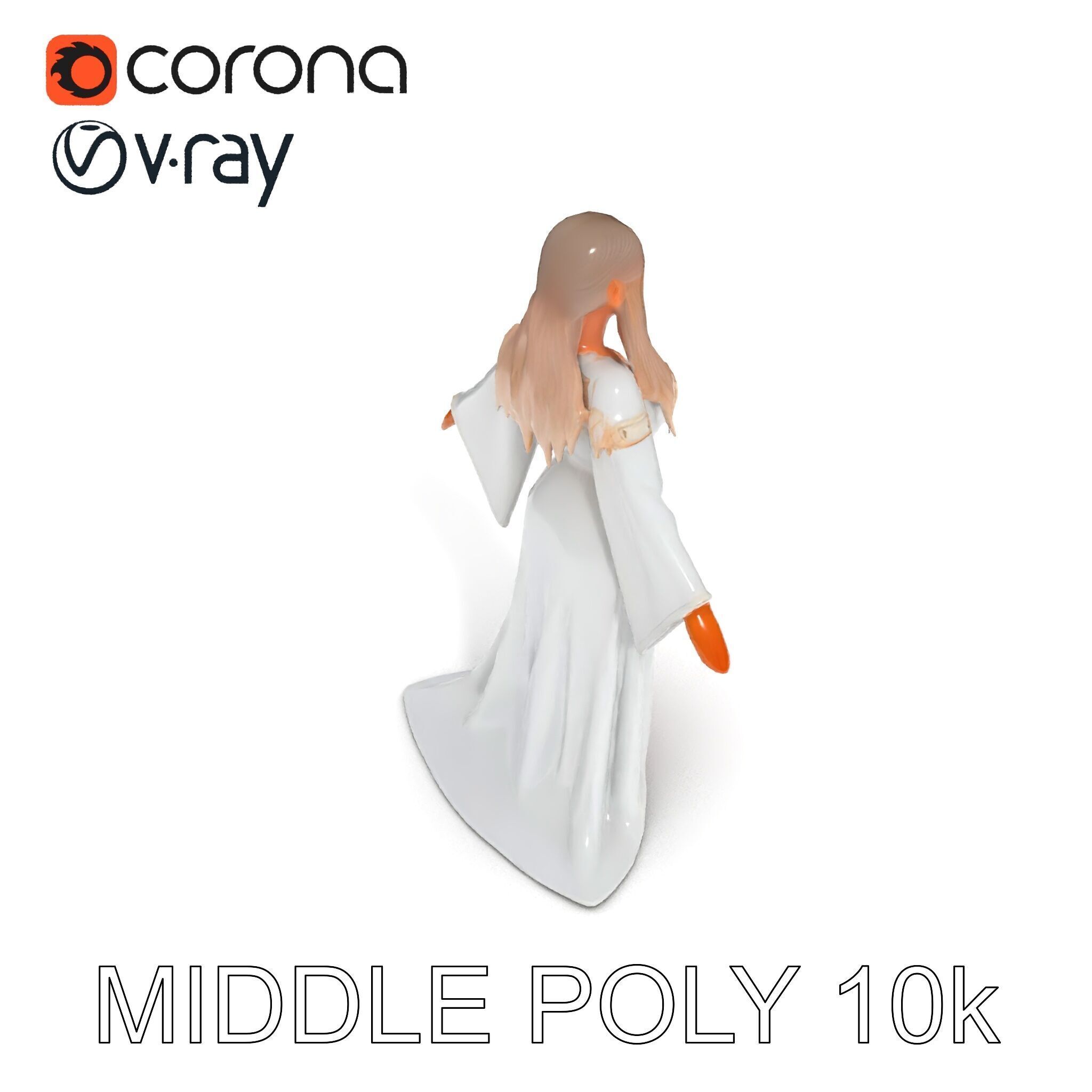 Elegant Fantasy Enchantress in Flowing White Gown D Model Low-poly 3D model_15
