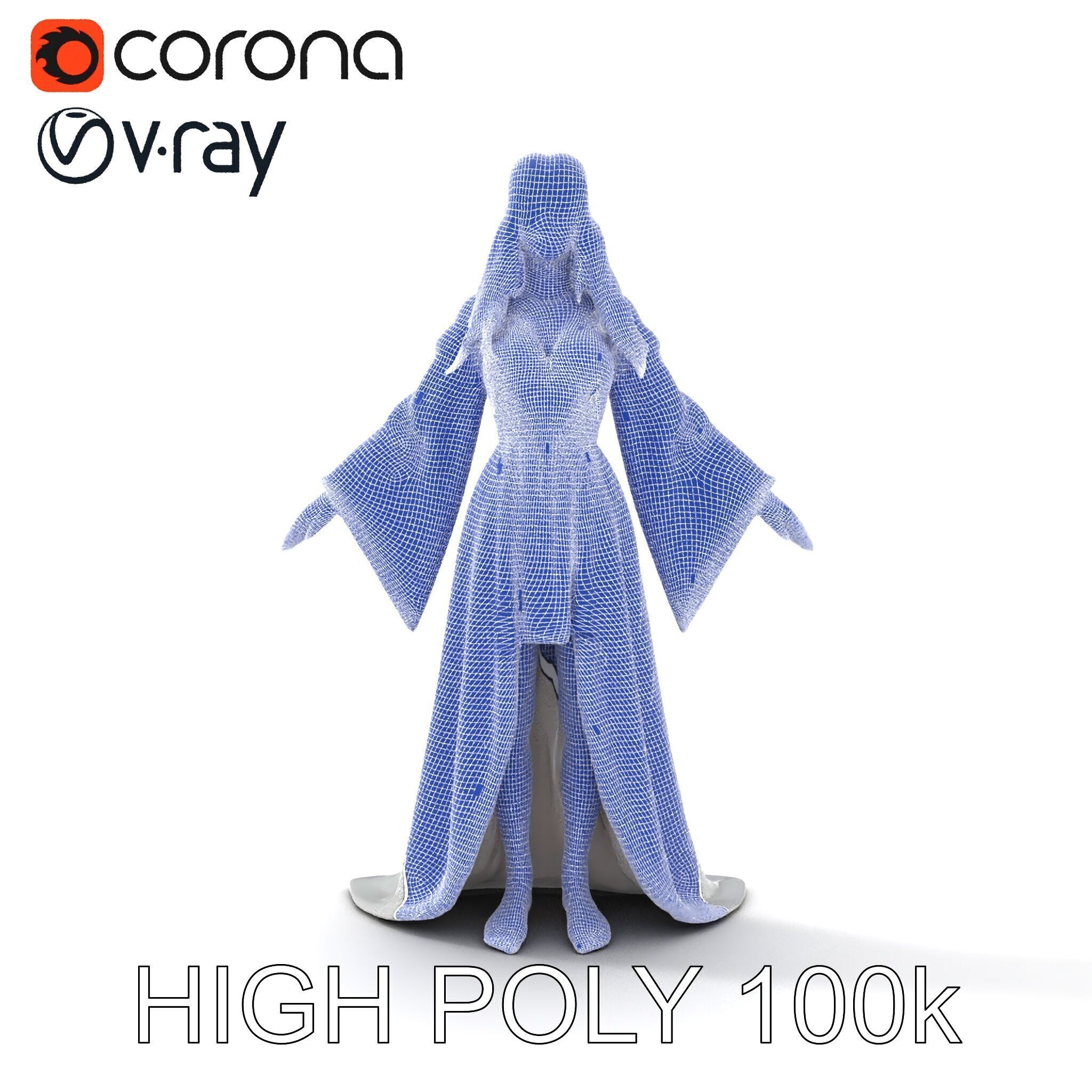 Elegant Fantasy Enchantress in Flowing White Gown D Model Low-poly 3D model_35