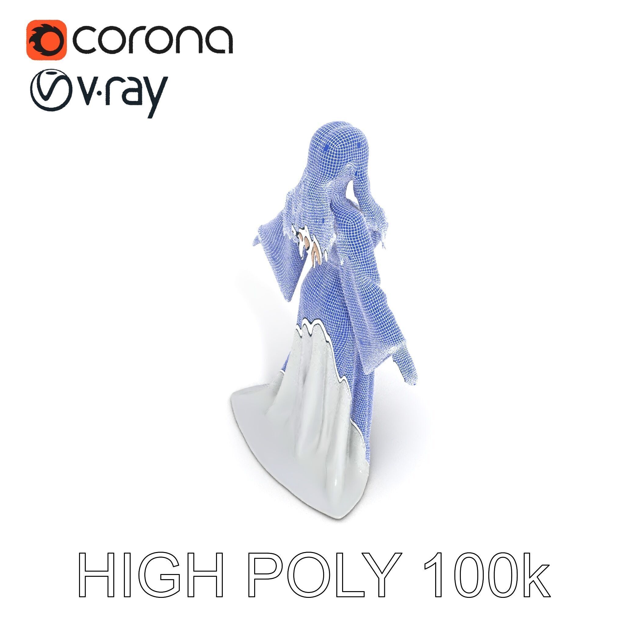 Elegant Fantasy Enchantress in Flowing White Gown D Model Low-poly 3D model_14