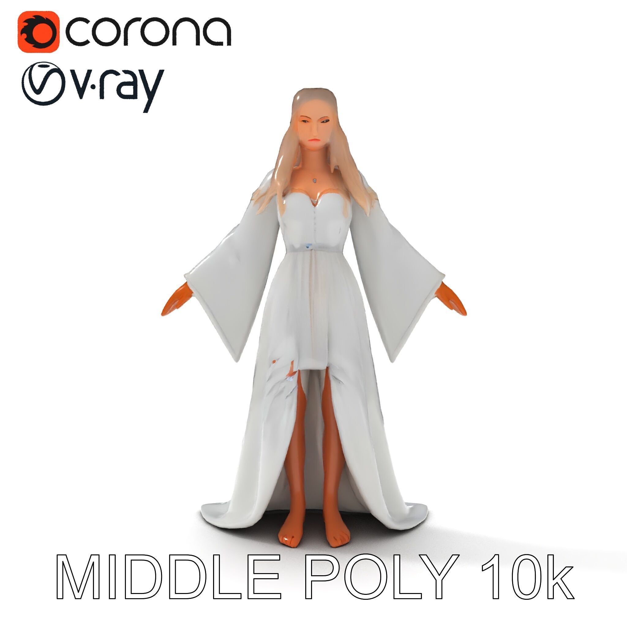 Elegant Fantasy Enchantress in Flowing White Gown D Model Low-poly 3D model_6