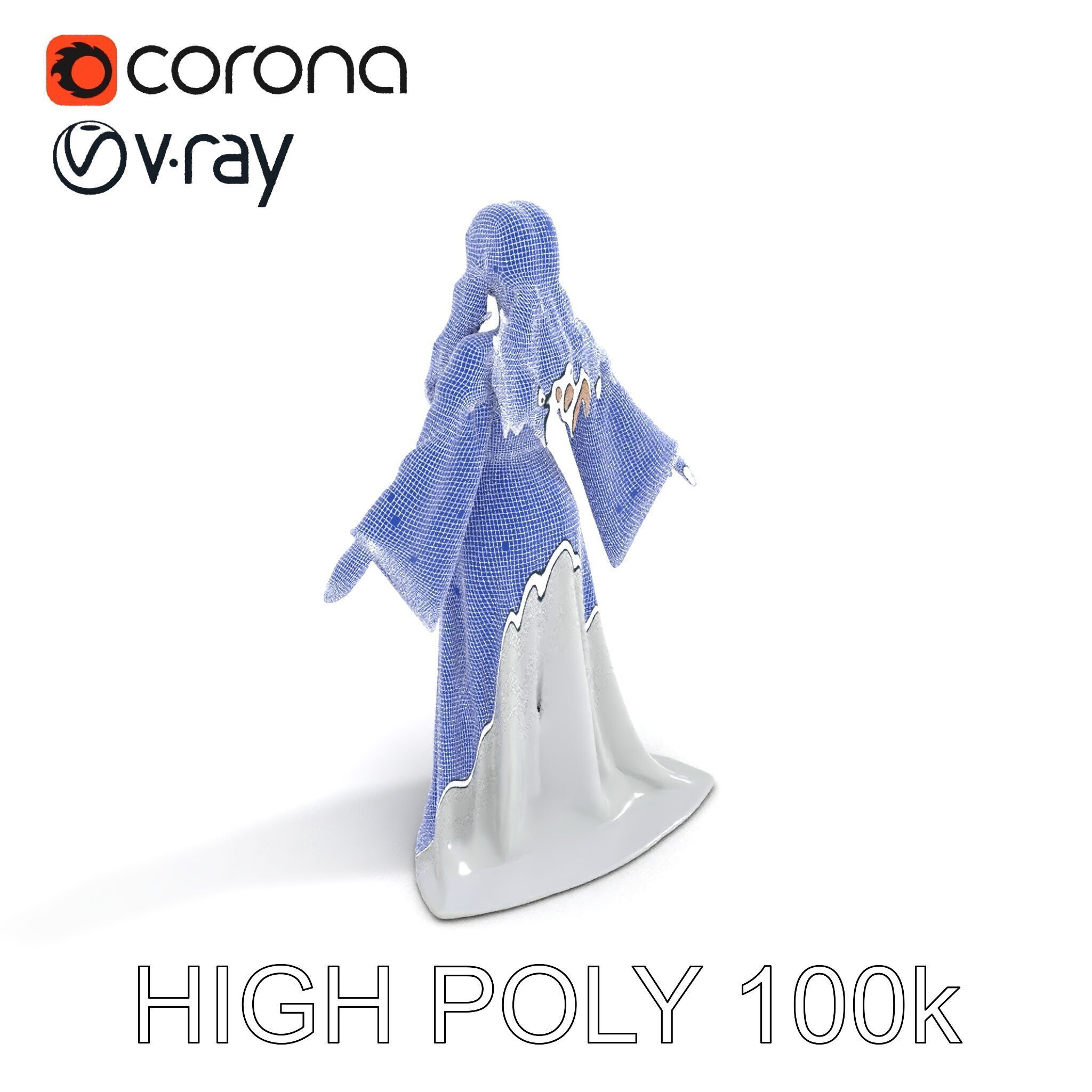 Elegant Fantasy Enchantress in Flowing White Gown D Model Low-poly 3D model_32