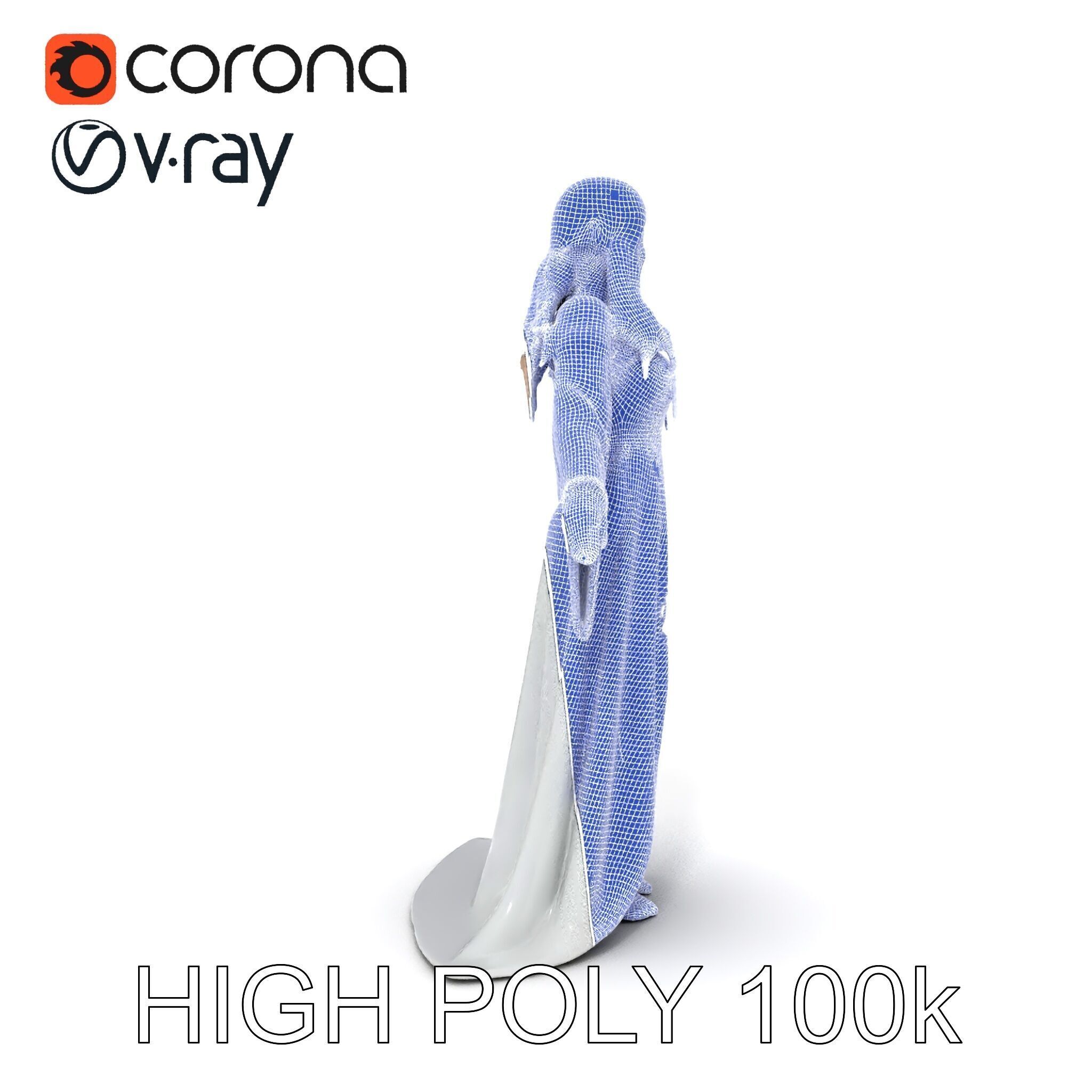 Elegant Fantasy Enchantress in Flowing White Gown D Model Low-poly 3D model_24
