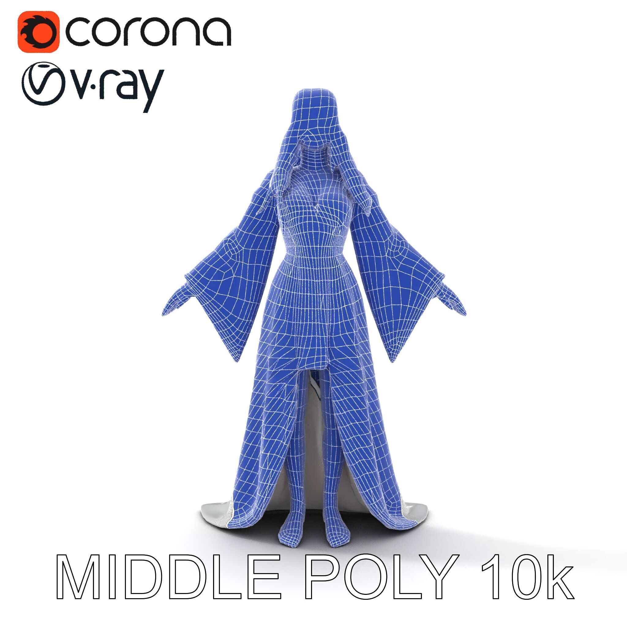 Elegant Fantasy Enchantress in Flowing White Gown D Model Low-poly 3D model_12