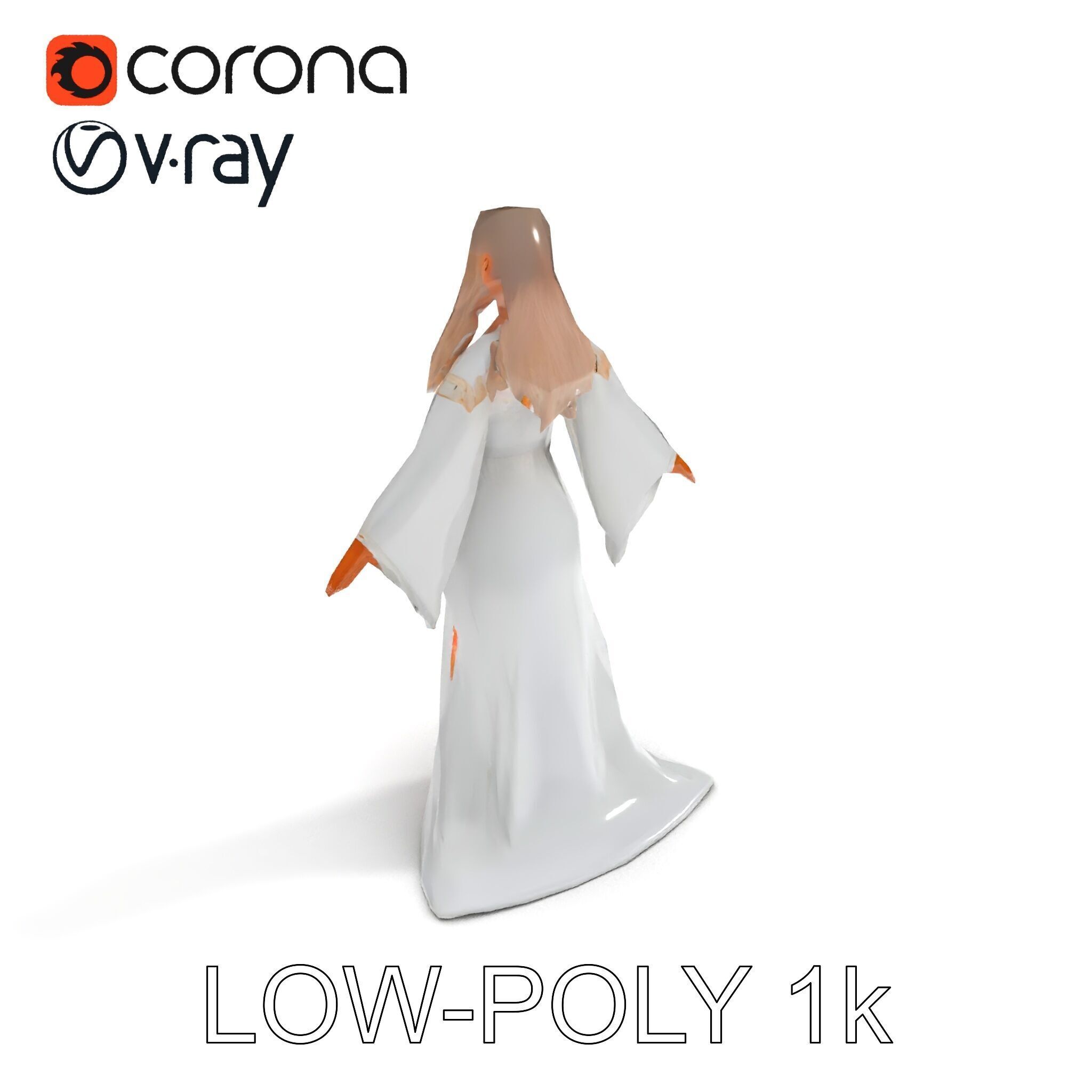 Elegant Fantasy Enchantress in Flowing White Gown D Model Low-poly 3D model_13