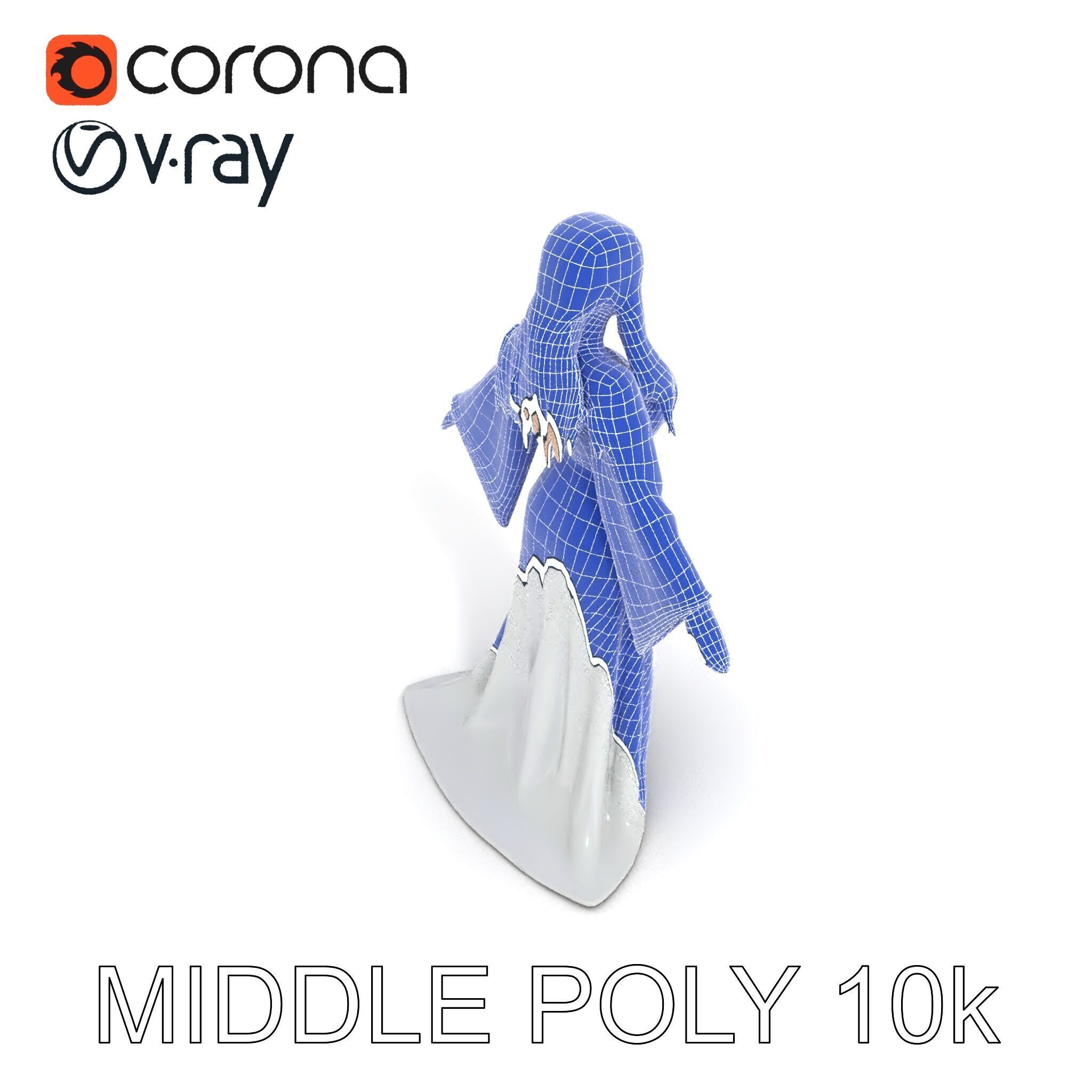 Elegant Fantasy Enchantress in Flowing White Gown D Model Low-poly 3D model_36