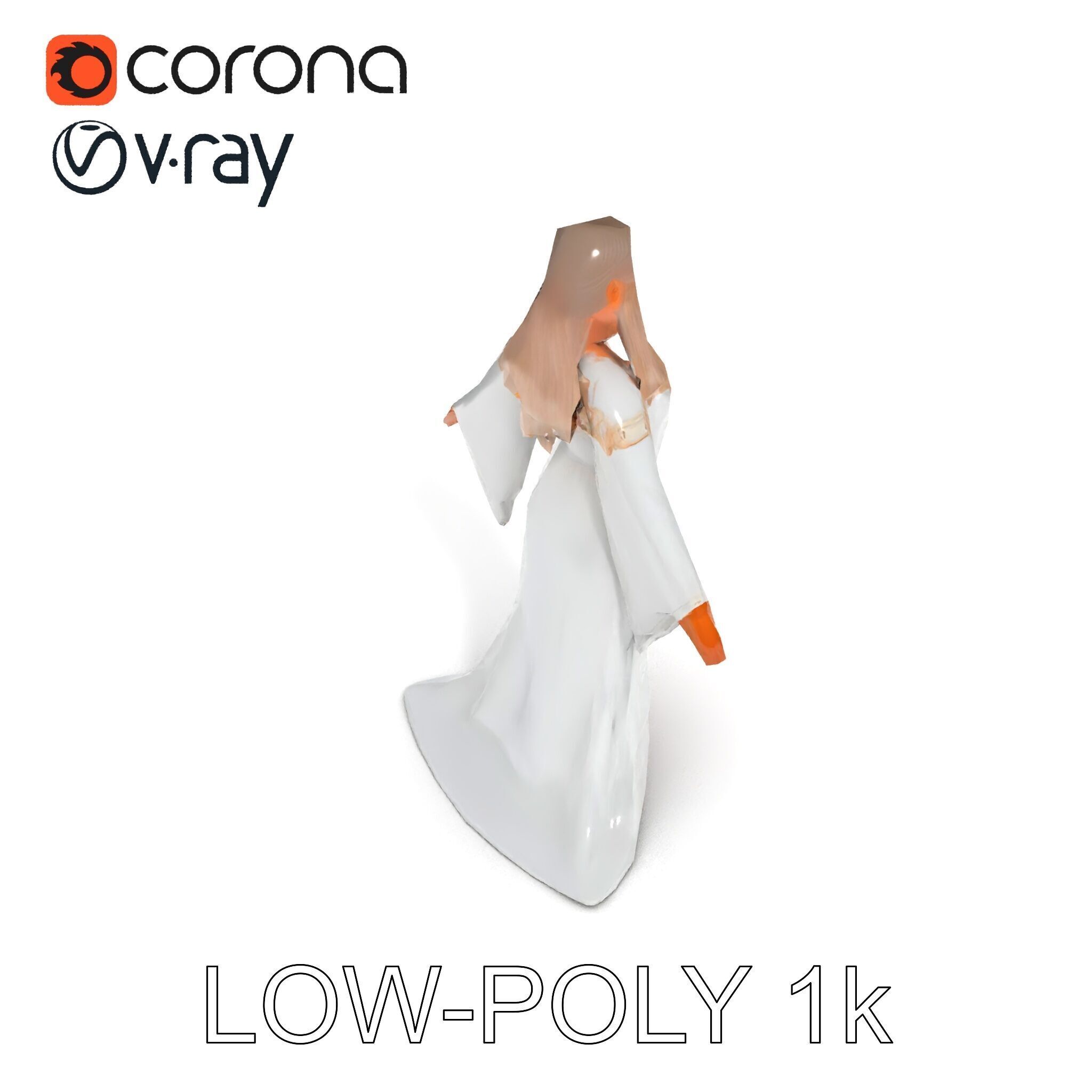 Elegant Fantasy Enchantress in Flowing White Gown D Model Low-poly 3D model_26