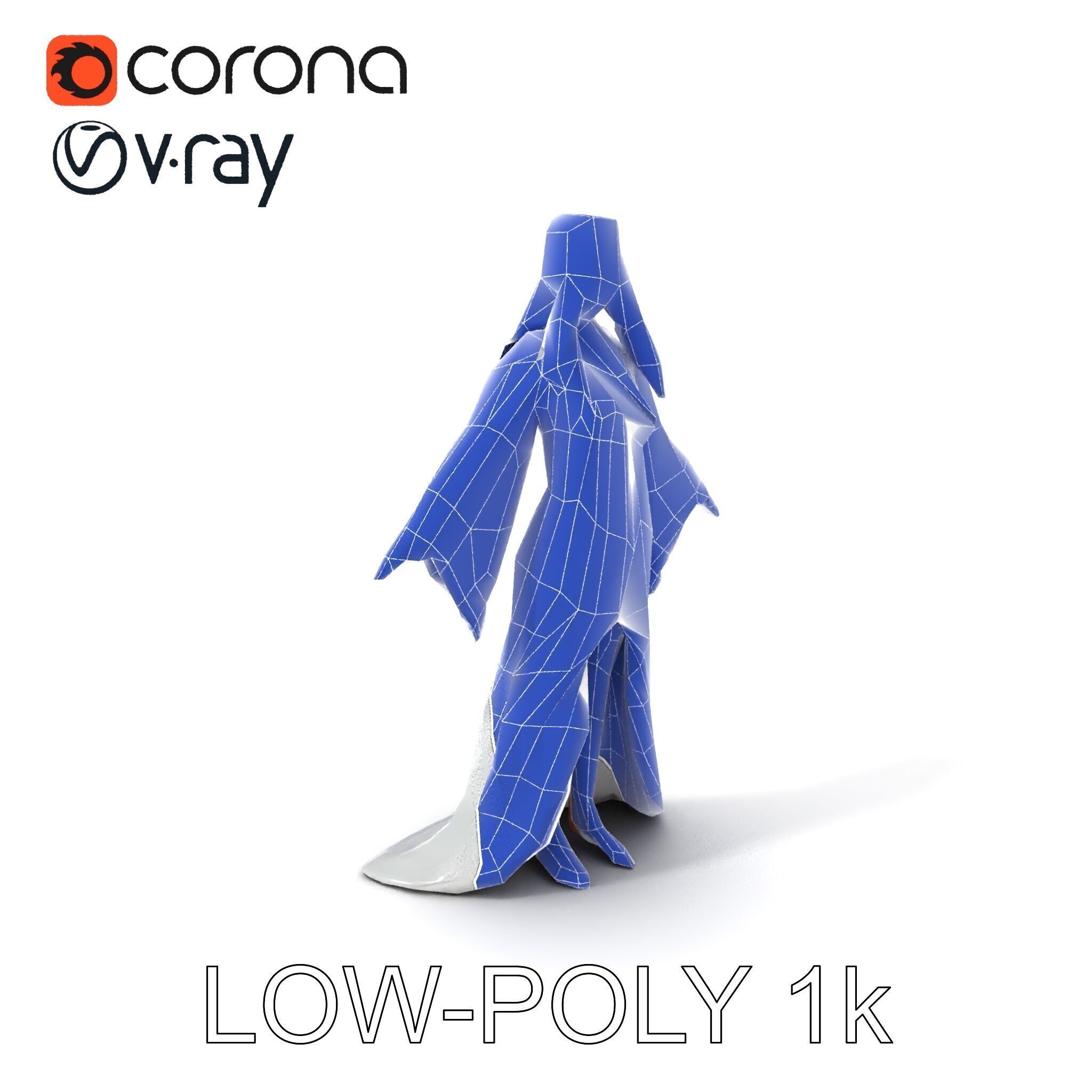 Elegant Fantasy Enchantress in Flowing White Gown D Model Low-poly 3D model_7