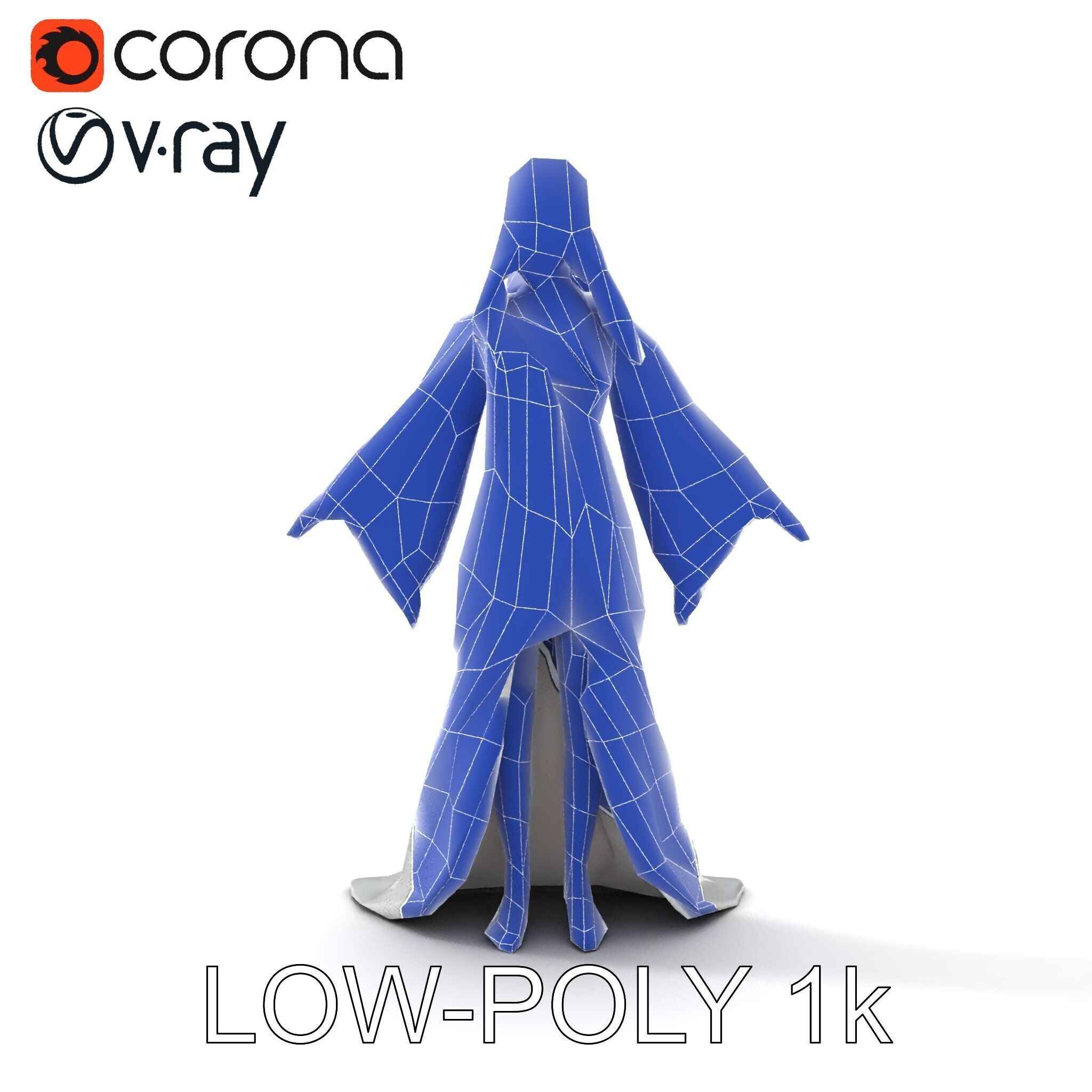 Elegant Fantasy Enchantress in Flowing White Gown D Model Low-poly 3D model_29