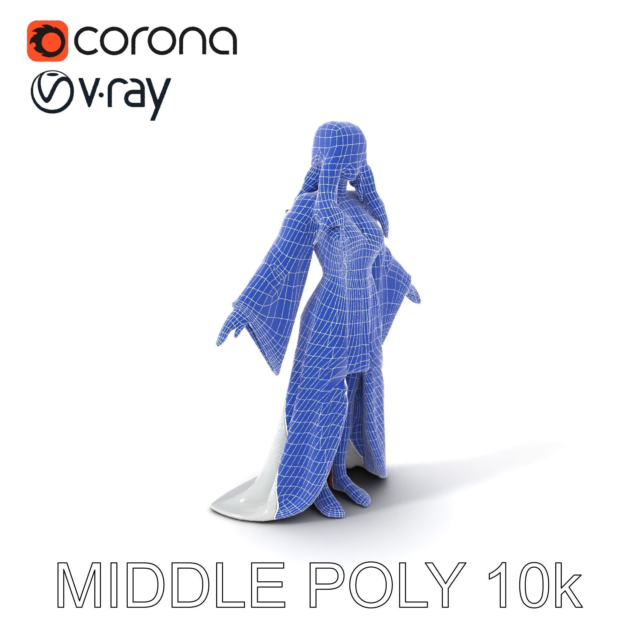 Elegant Fantasy Enchantress in Flowing White Gown D Model Low-poly 3D model_33