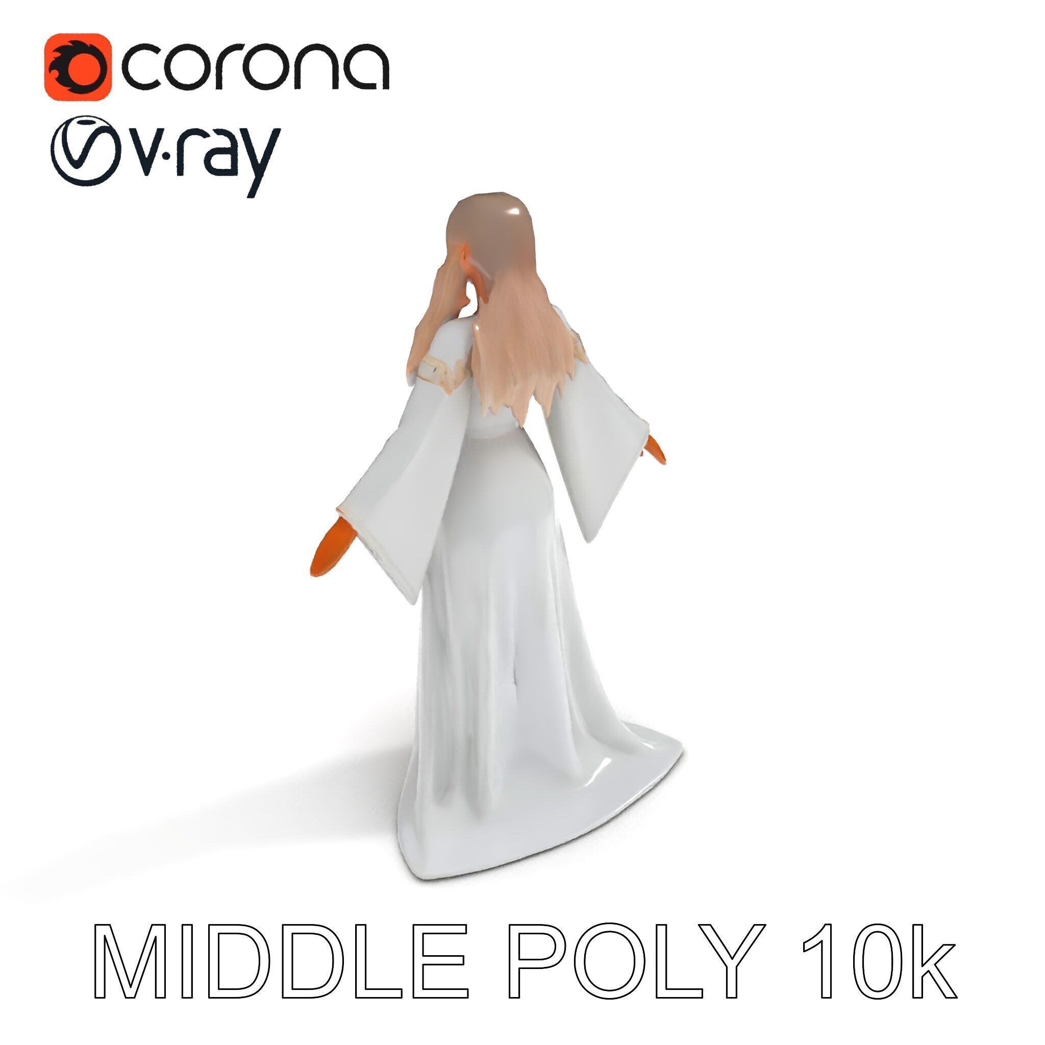 Elegant Fantasy Enchantress in Flowing White Gown D Model Low-poly 3D model_20
