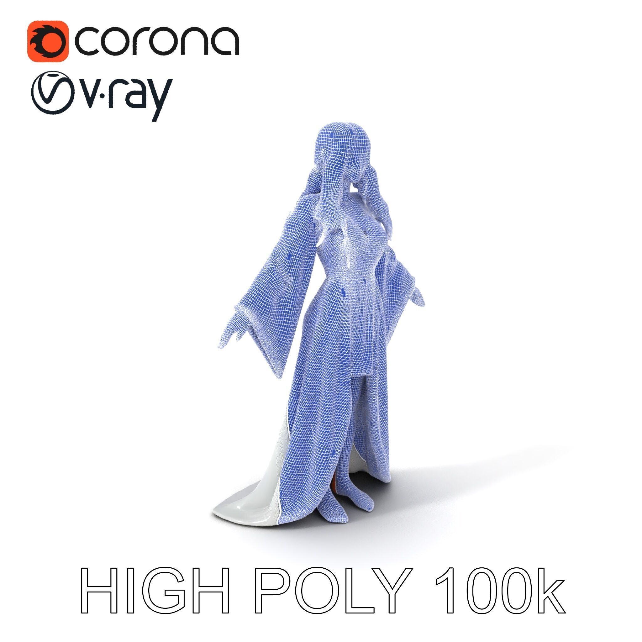 Elegant Fantasy Enchantress in Flowing White Gown D Model Low-poly 3D model_3