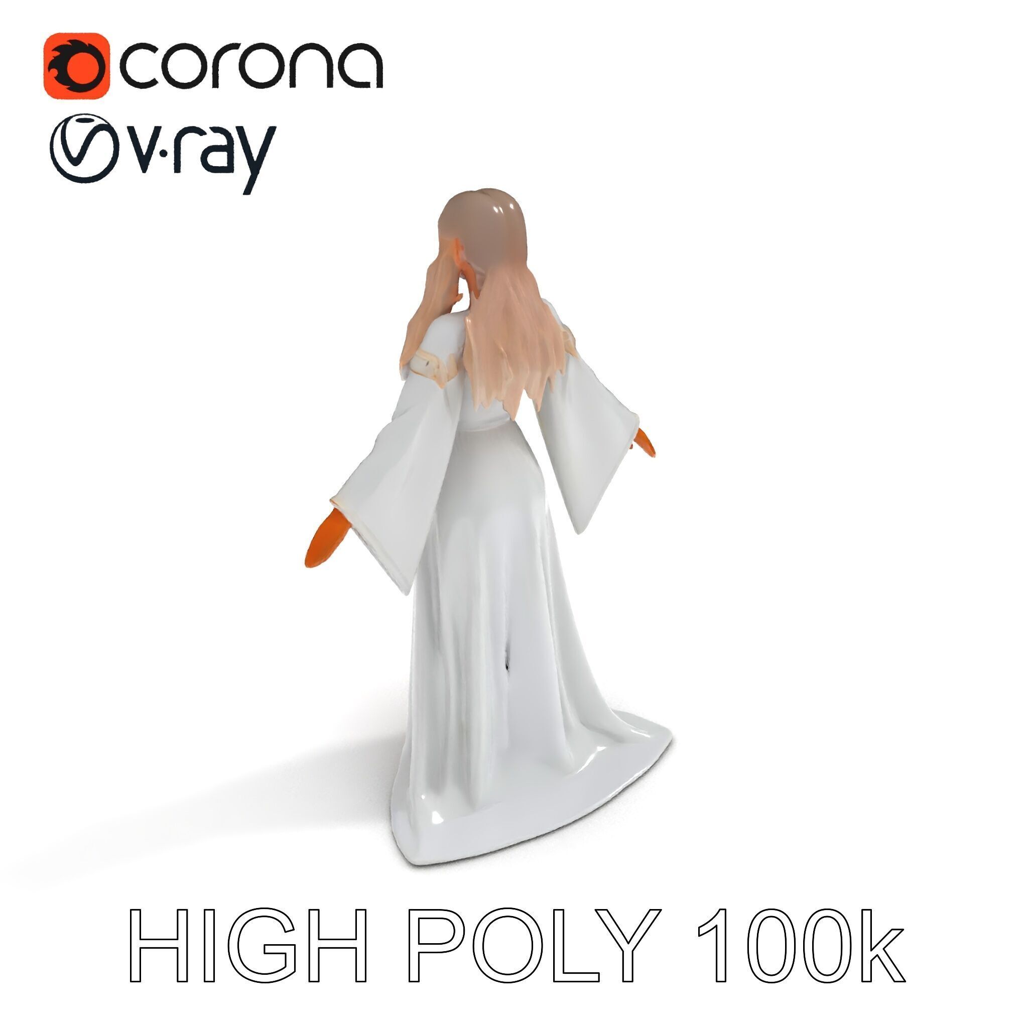 Elegant Fantasy Enchantress in Flowing White Gown D Model Low-poly 3D model_11