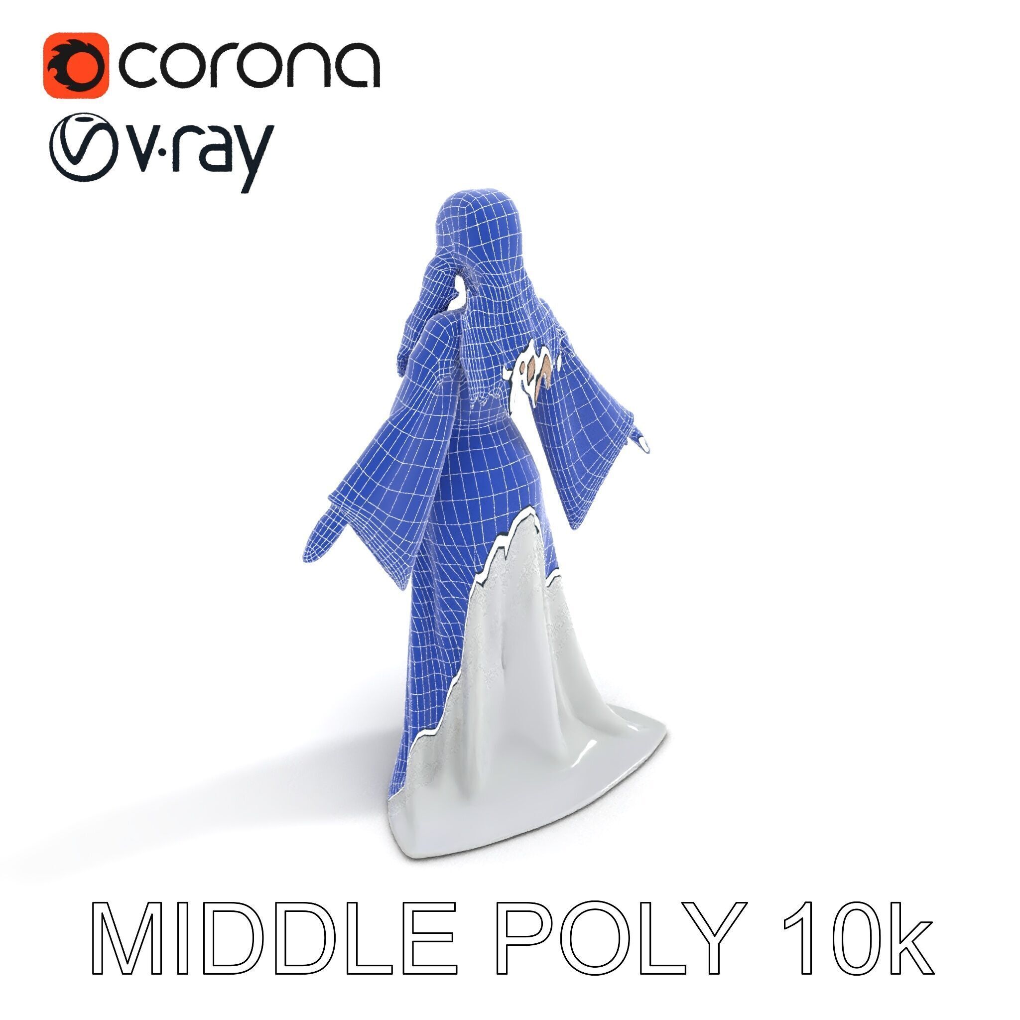 Elegant Fantasy Enchantress in Flowing White Gown D Model Low-poly 3D model_37