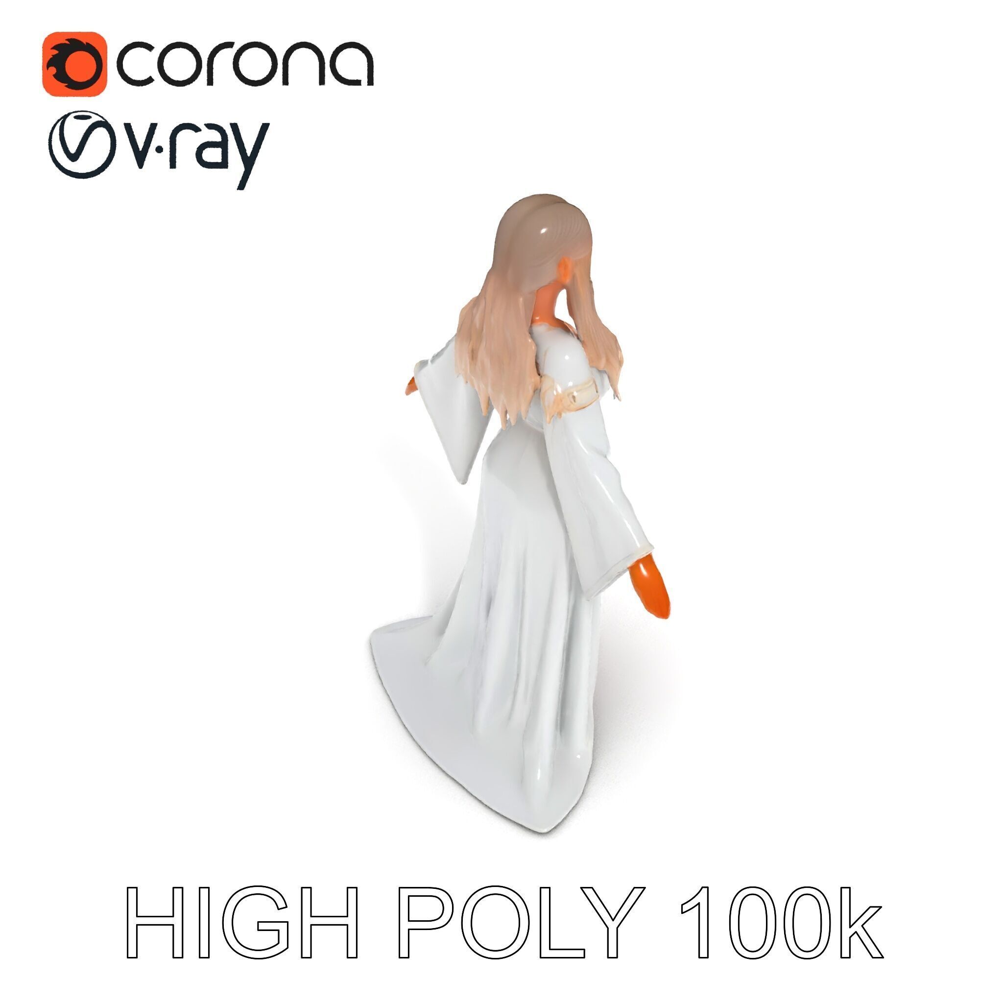 Elegant Fantasy Enchantress in Flowing White Gown D Model Low-poly 3D model_17