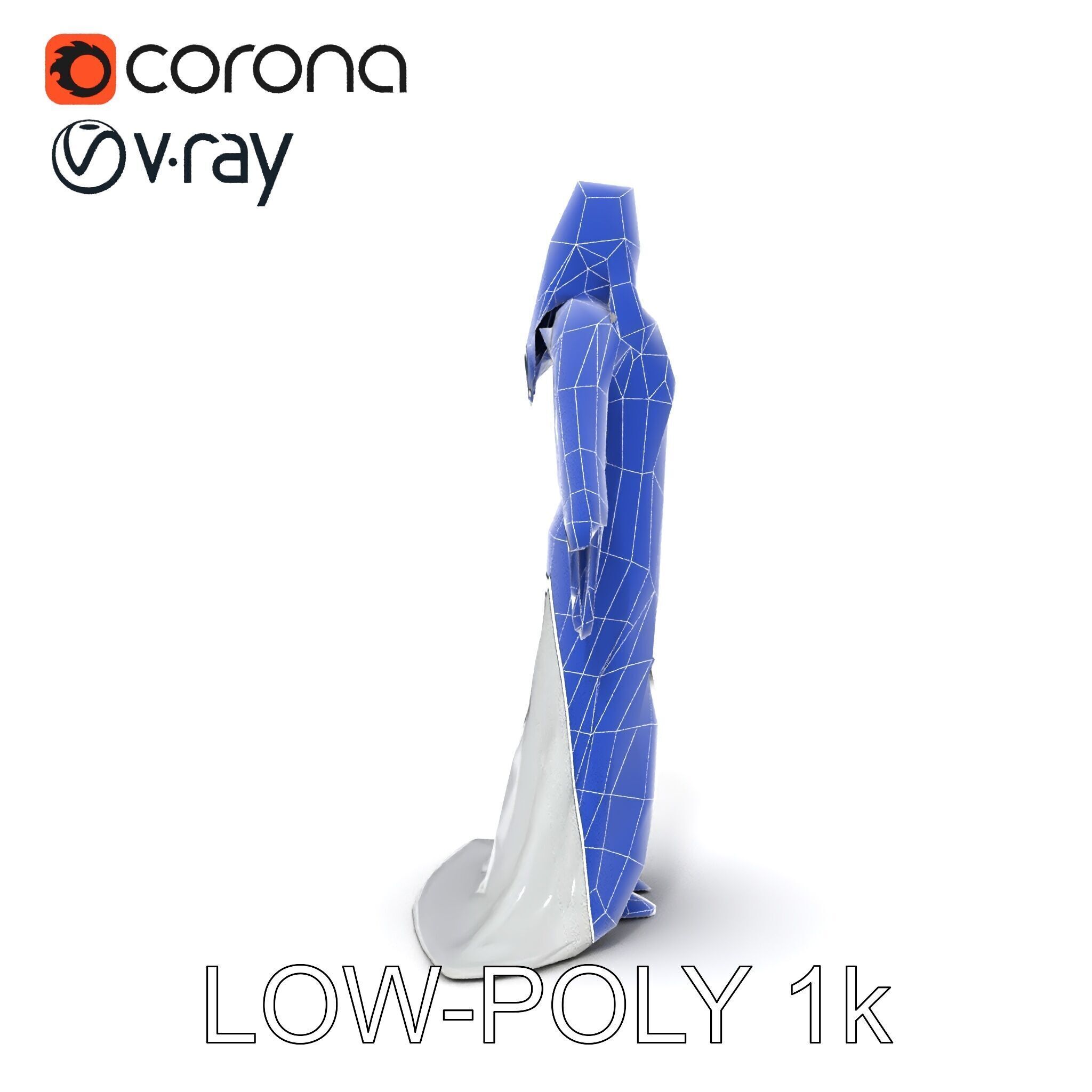 Elegant Fantasy Enchantress in Flowing White Gown D Model Low-poly 3D model_34