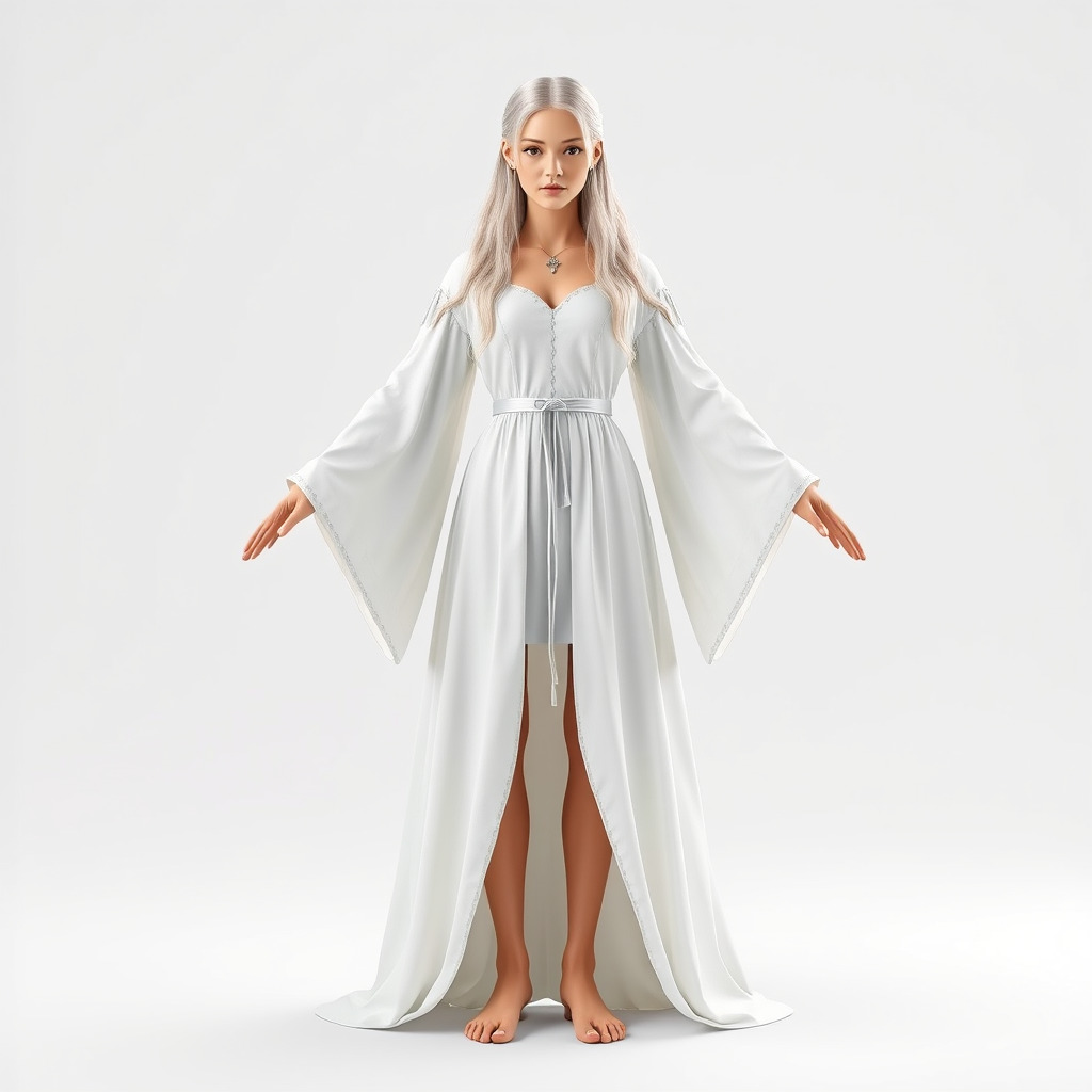Elegant Fantasy Enchantress in Flowing White Gown D Model Low-poly 3D model_4