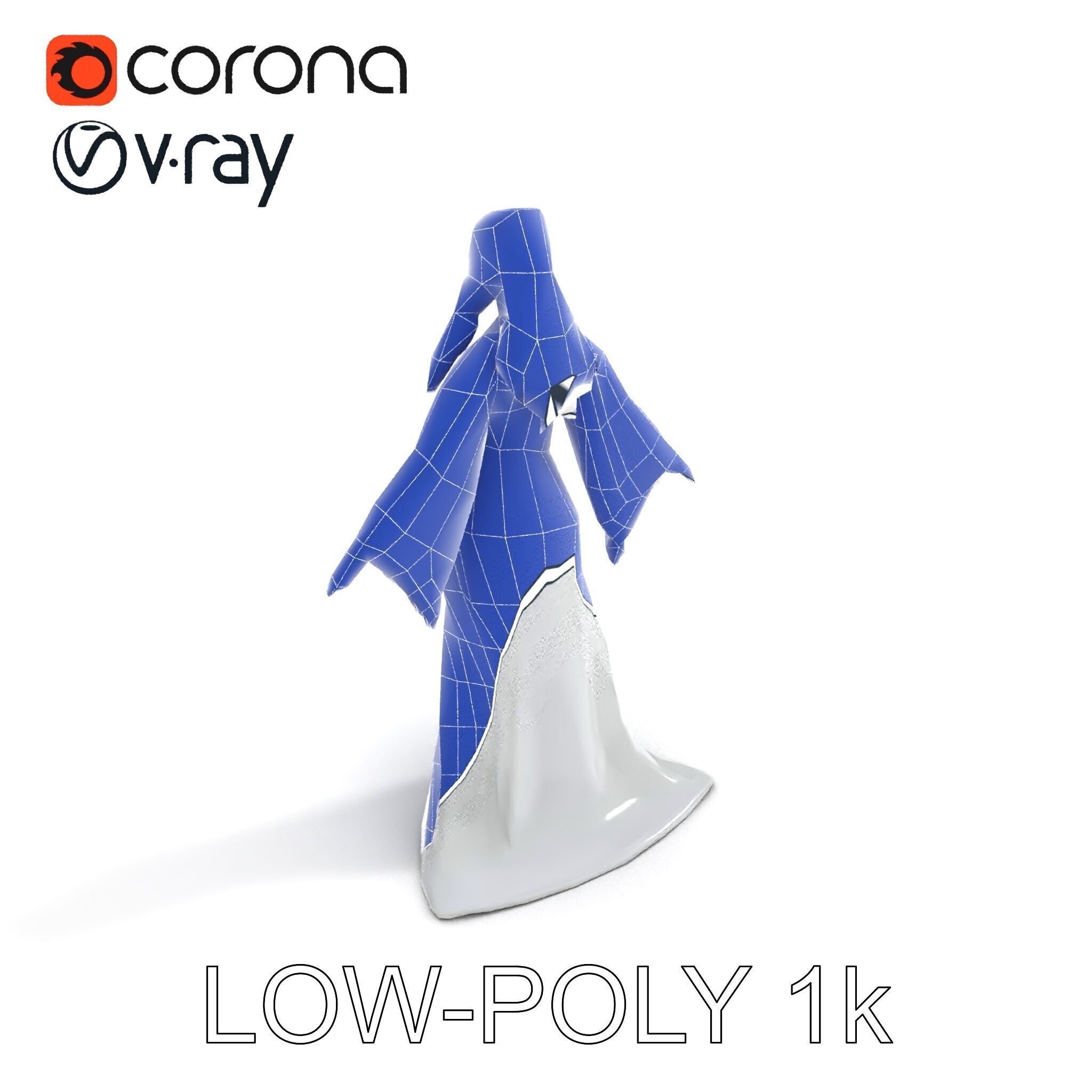Elegant Fantasy Enchantress in Flowing White Gown D Model Low-poly 3D model_31