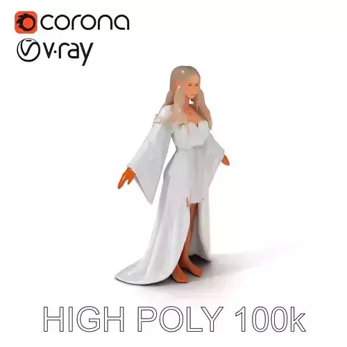 Elegant Fantasy Enchantress in Flowing White Gown D Model Low-poly 3D model