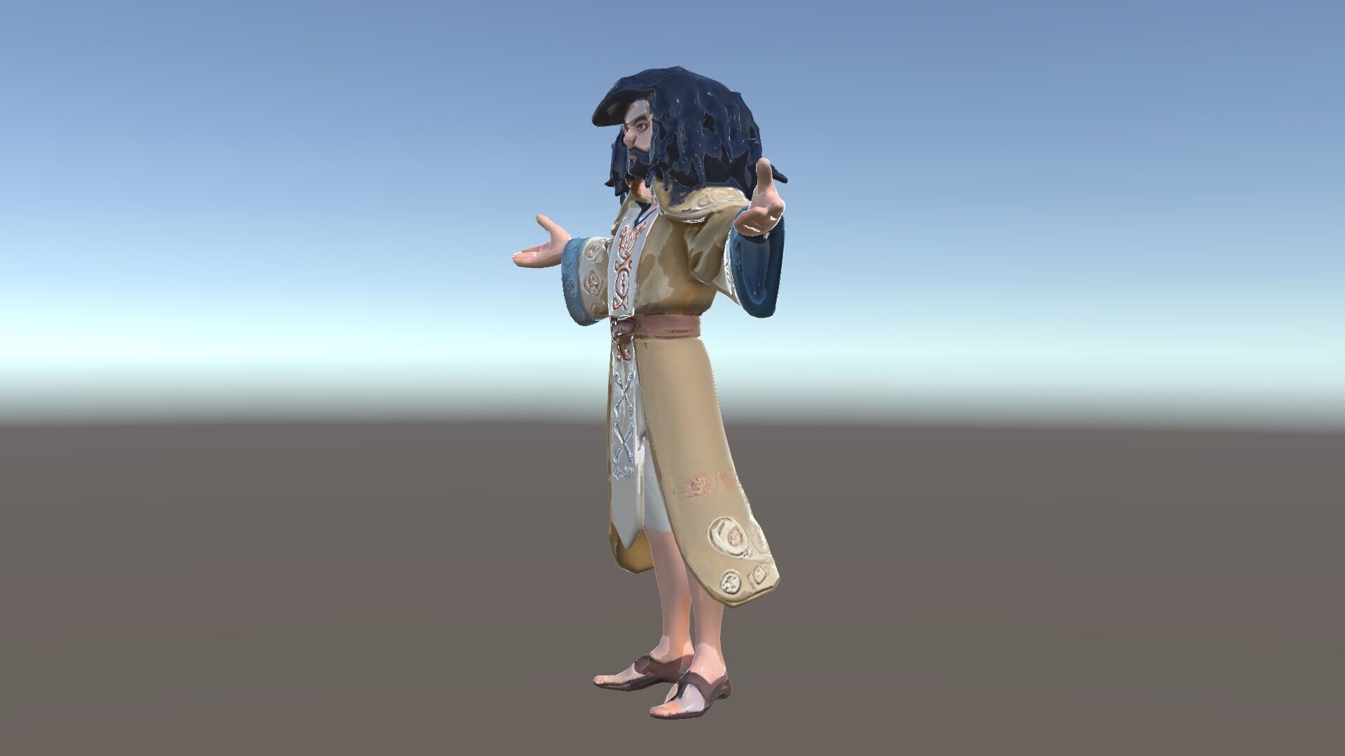 Mystical Wizard Character with Flowing Robes and Curly Hair Low-poly 3D model_22