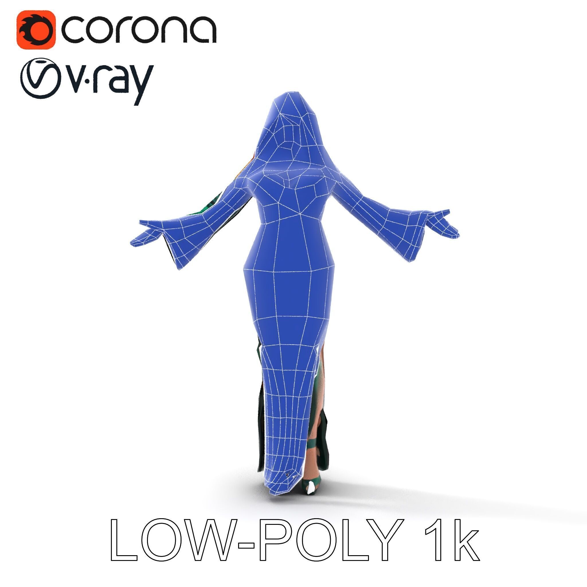 Elegant Redhead Woman in Green Gown D Character Model Low-poly 3D model_31