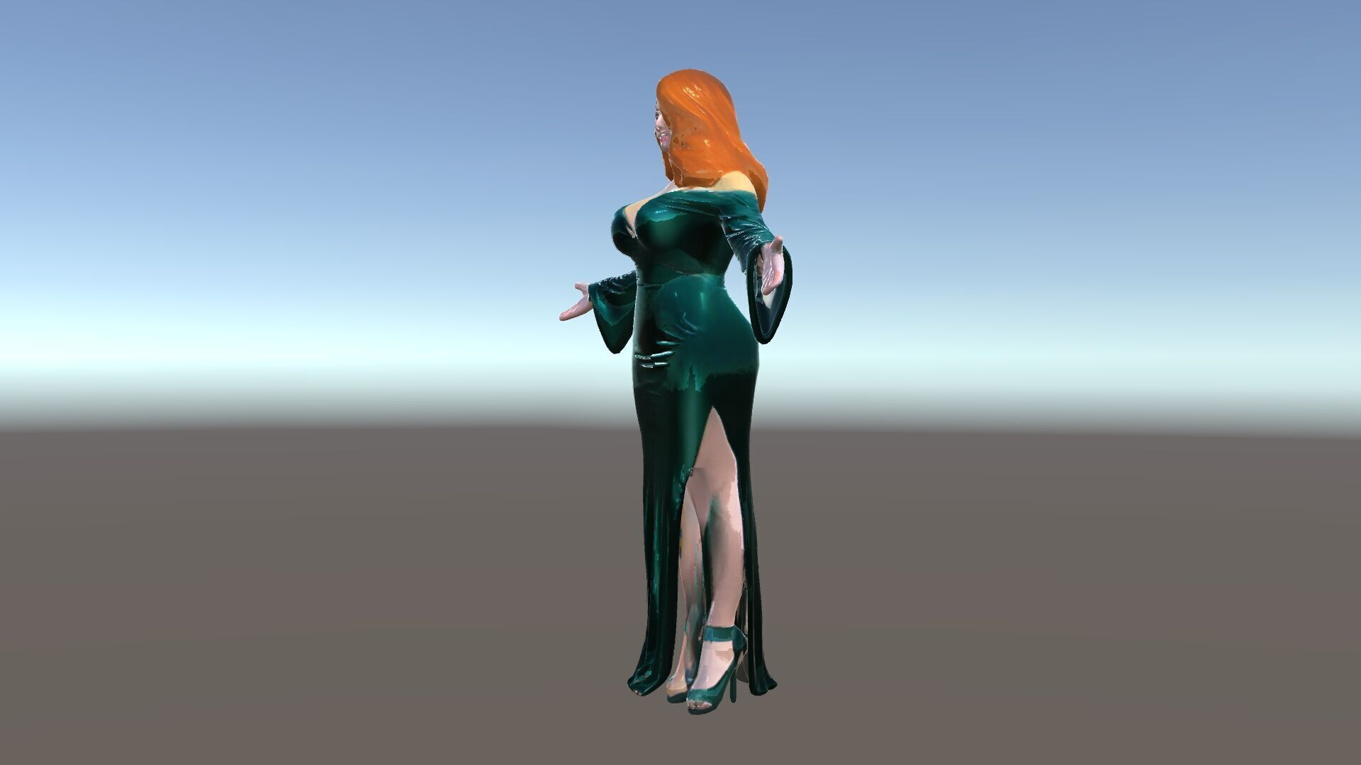 Elegant Redhead Woman in Green Gown D Character Model Low-poly 3D model_37