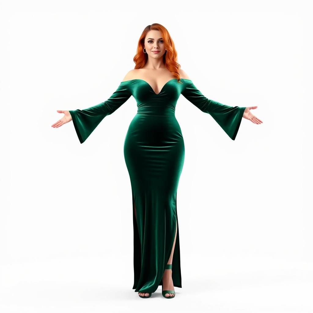 Elegant Redhead Woman in Green Gown D Character Model Low-poly 3D model_4