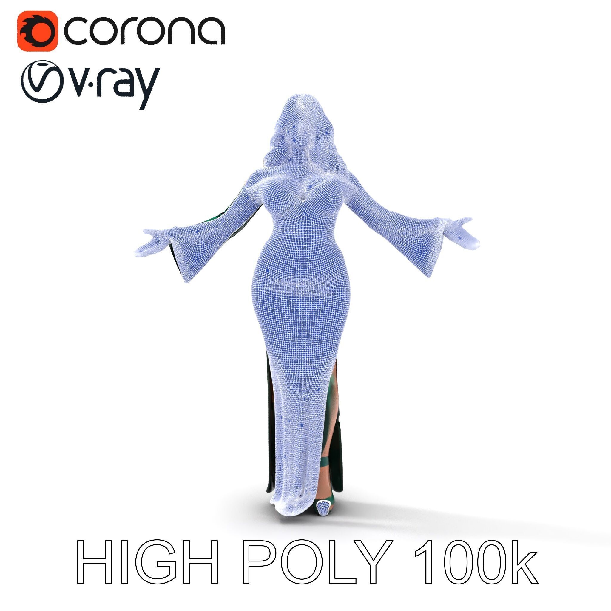 Elegant Redhead Woman in Green Gown D Character Model Low-poly 3D model_24