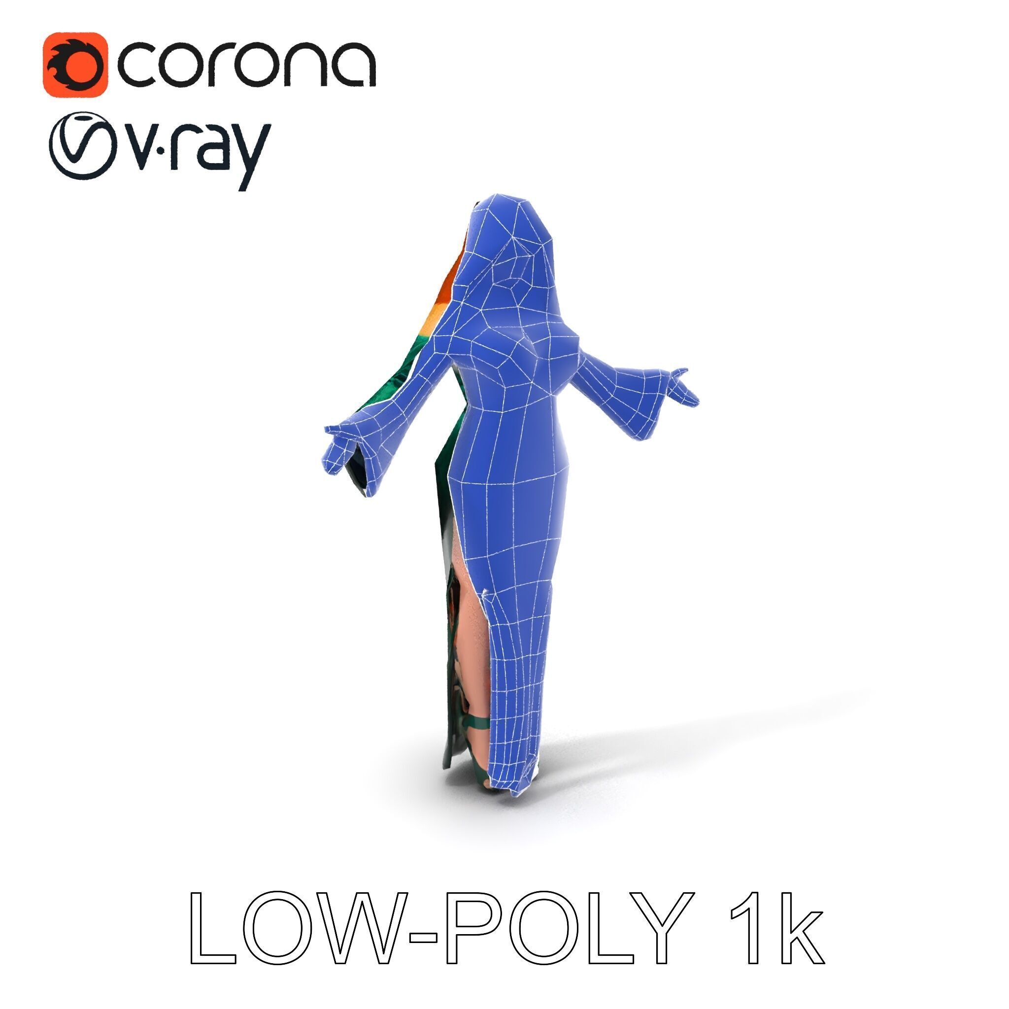 Elegant Redhead Woman in Green Gown D Character Model Low-poly 3D model_23