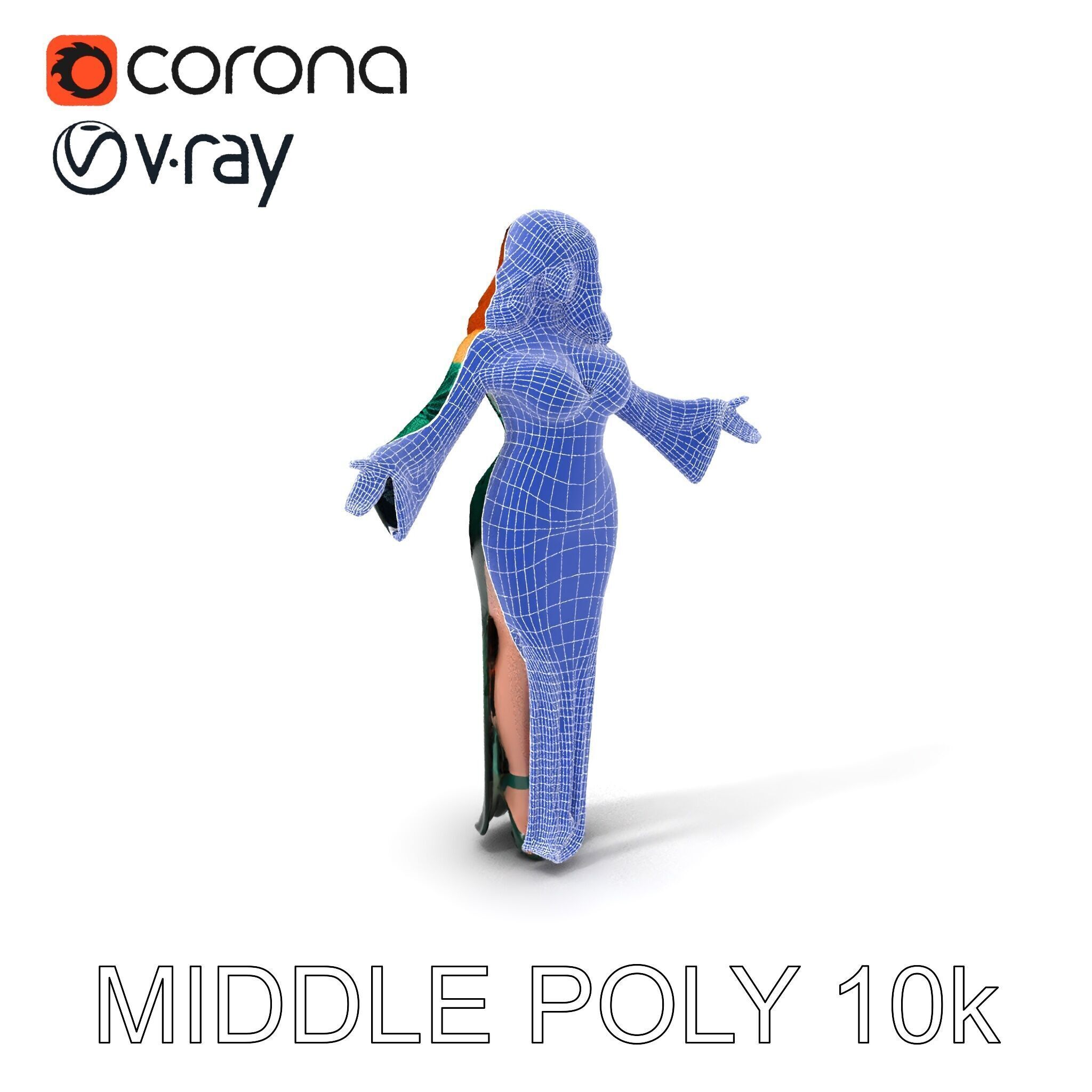 Elegant Redhead Woman in Green Gown D Character Model Low-poly 3D model_6