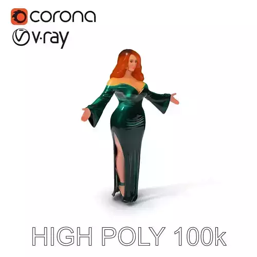 Elegant Redhead Woman in Green Gown D Character Model Low-poly 3D model